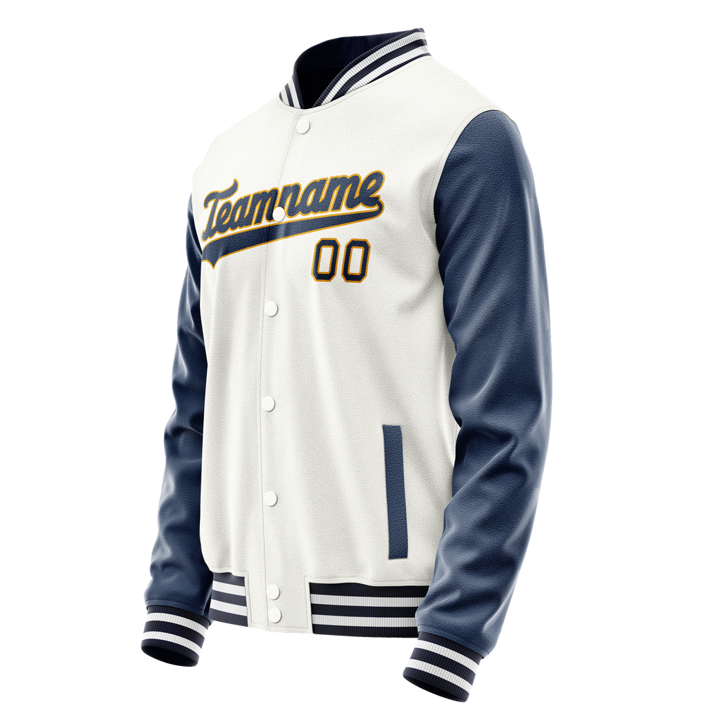 Personalized White & Blue Solid Color Varsity Letterman Jacket