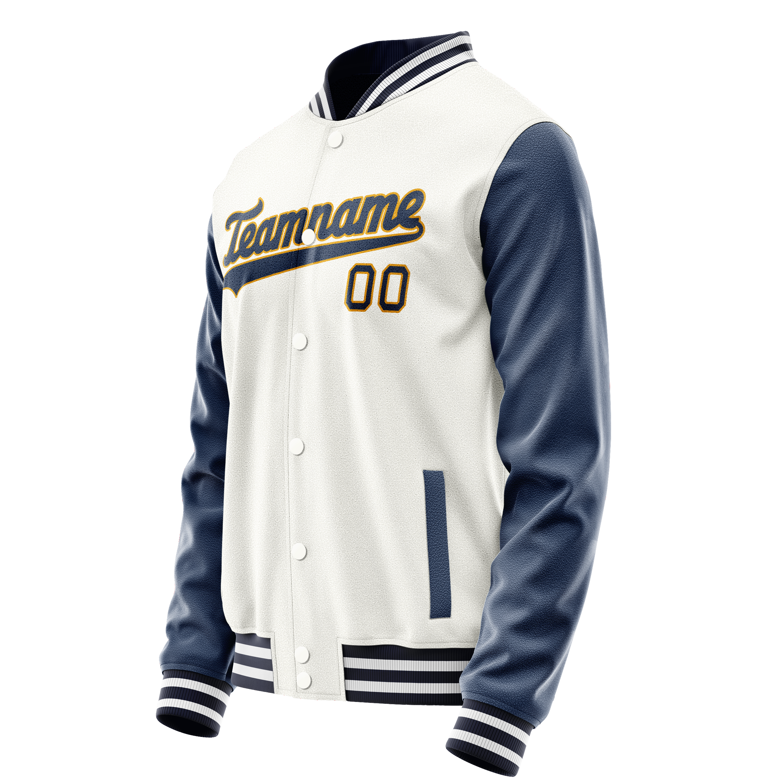 Personalized White & Blue Solid Color Varsity Letterman Jacket