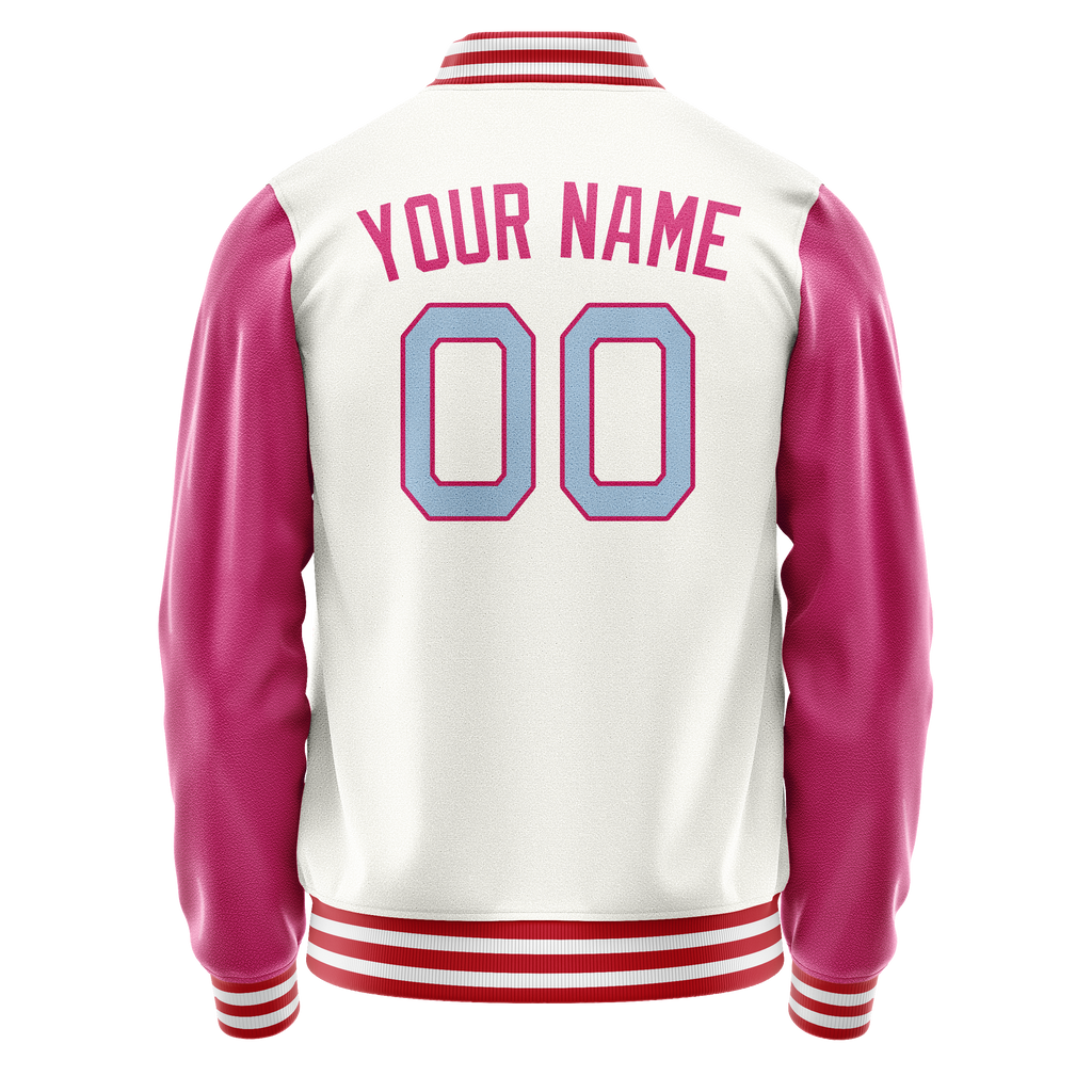 Personalized White & Pink Solid Color Varsity Letterman Jacket