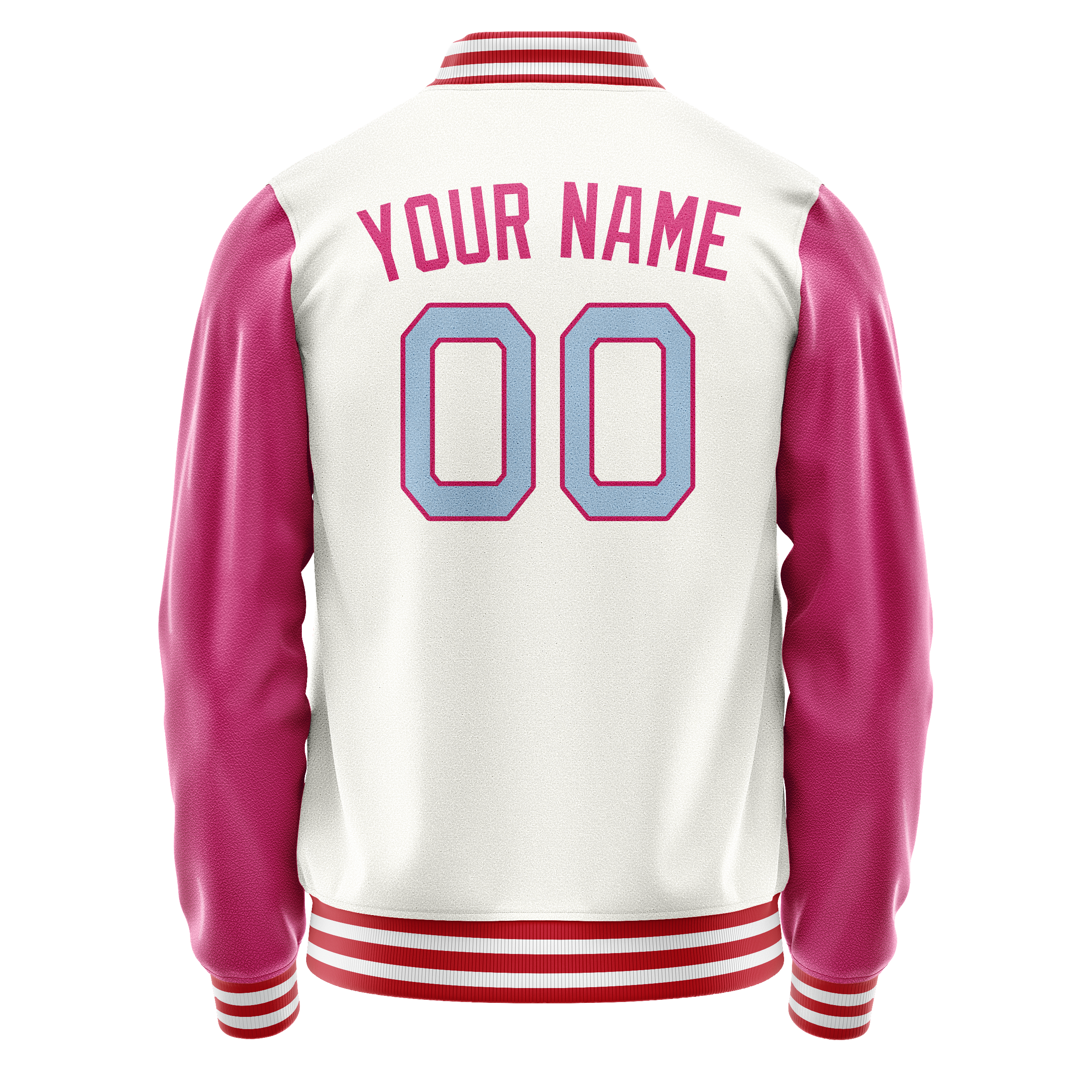 Personalized White & Pink Solid Color Varsity Letterman Jacket