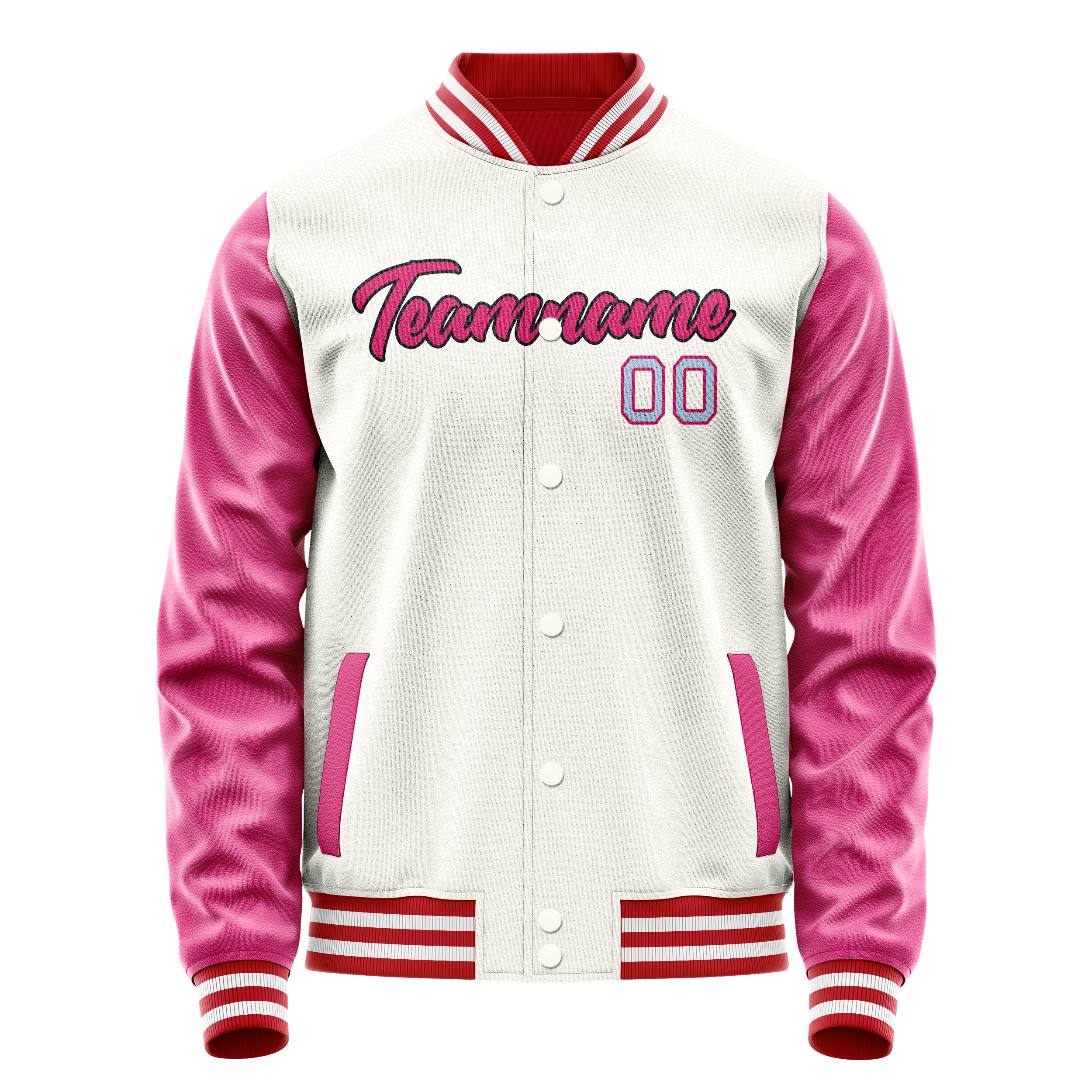 Personalized White & Pink Solid Color Varsity Letterman Jacket