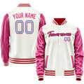 Personalized White & Pink Solid Color Varsity Letterman Jacket
