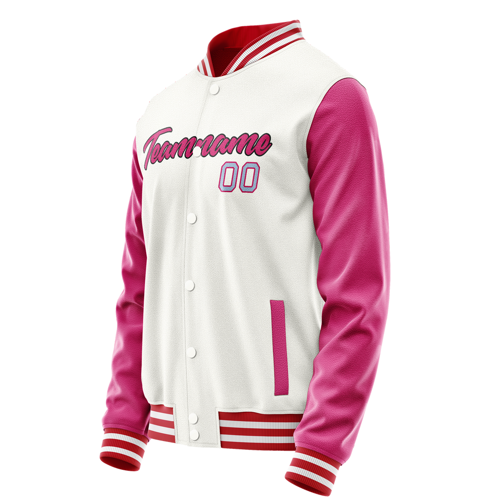 Personalized White & Pink Solid Color Varsity Letterman Jacket
