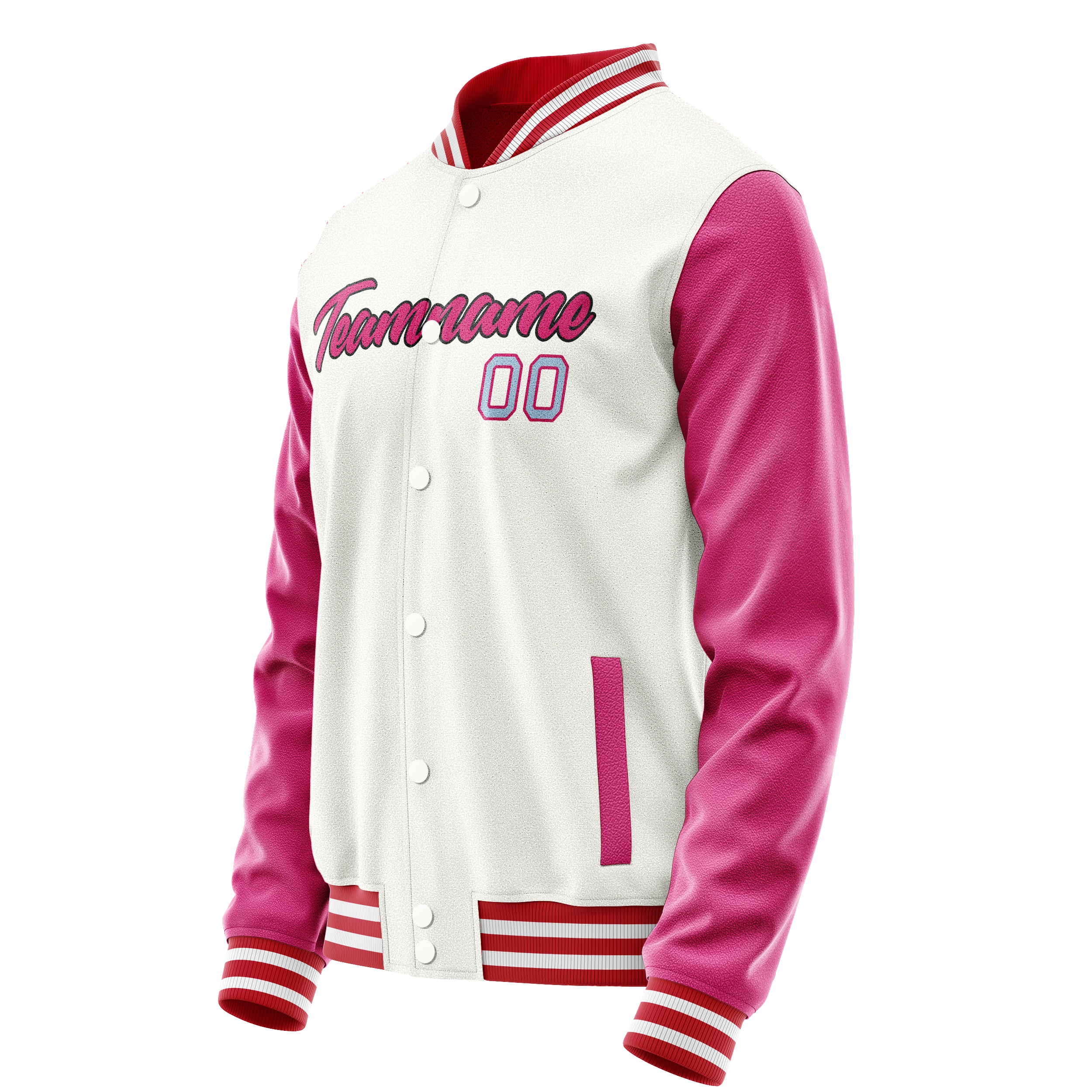 Personalized White & Pink Solid Color Varsity Letterman Jacket