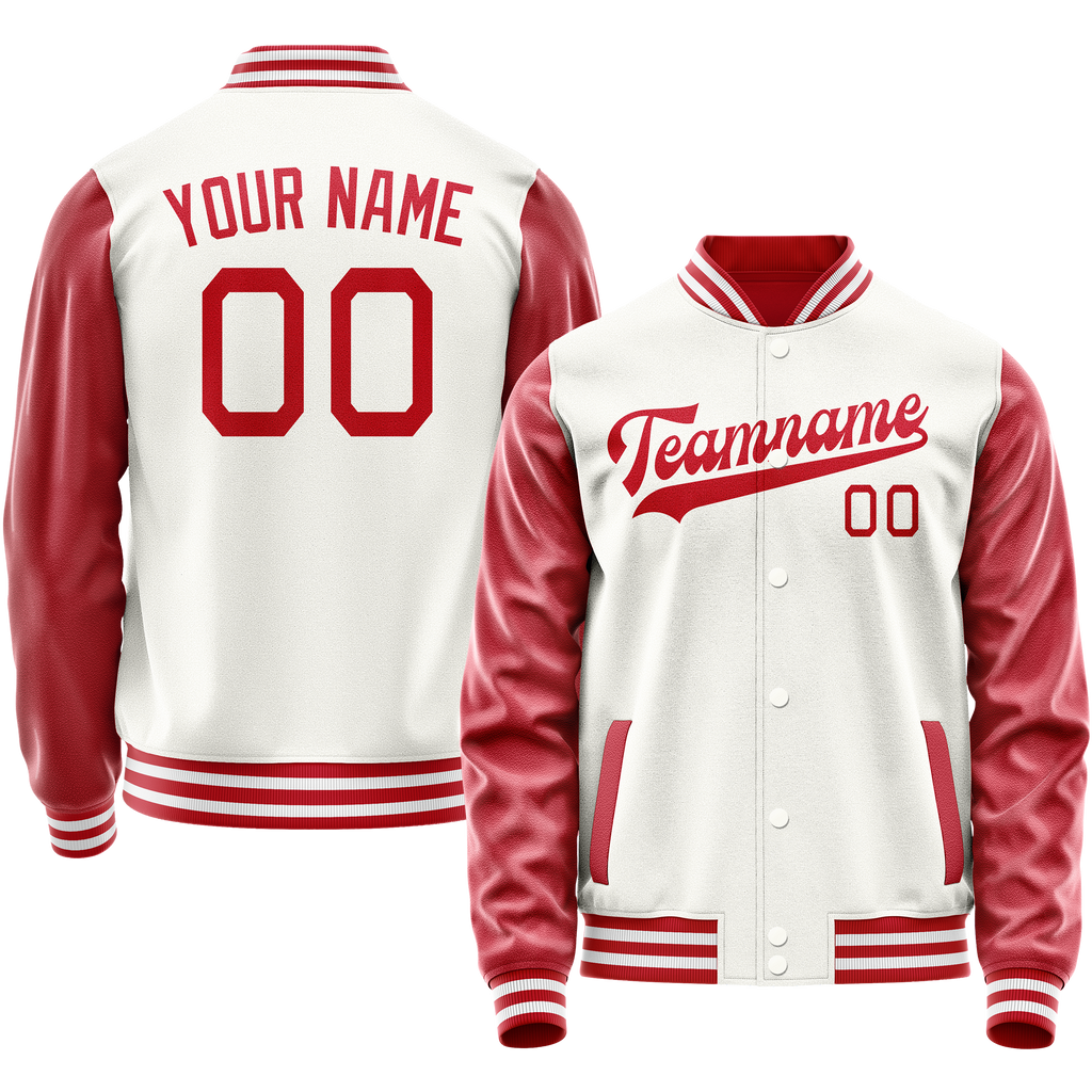Personalized White & Texas-Orange Solid Color Varsity Letterman Jacket