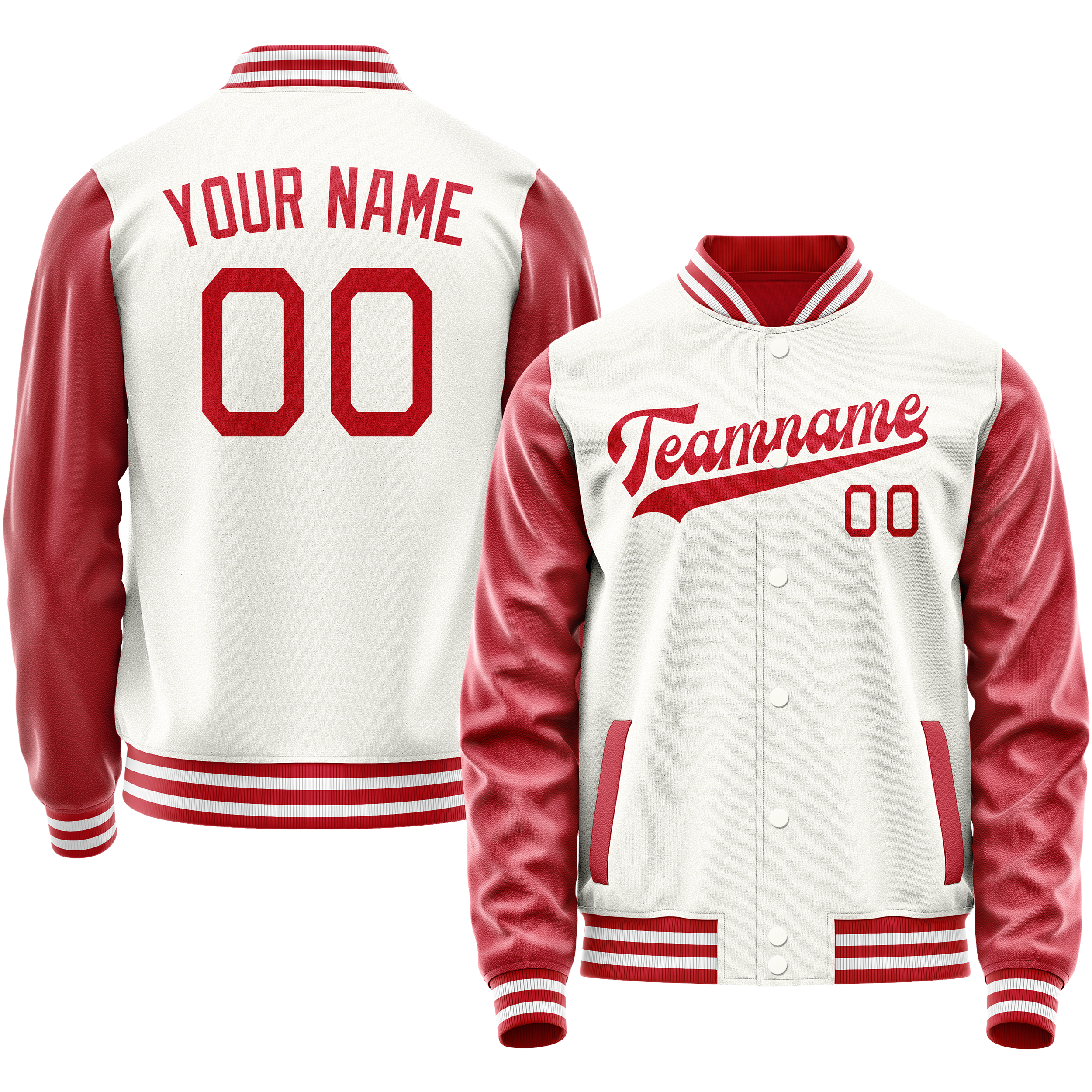 Personalized White & Texas-Orange Solid Color Varsity Letterman Jacket
