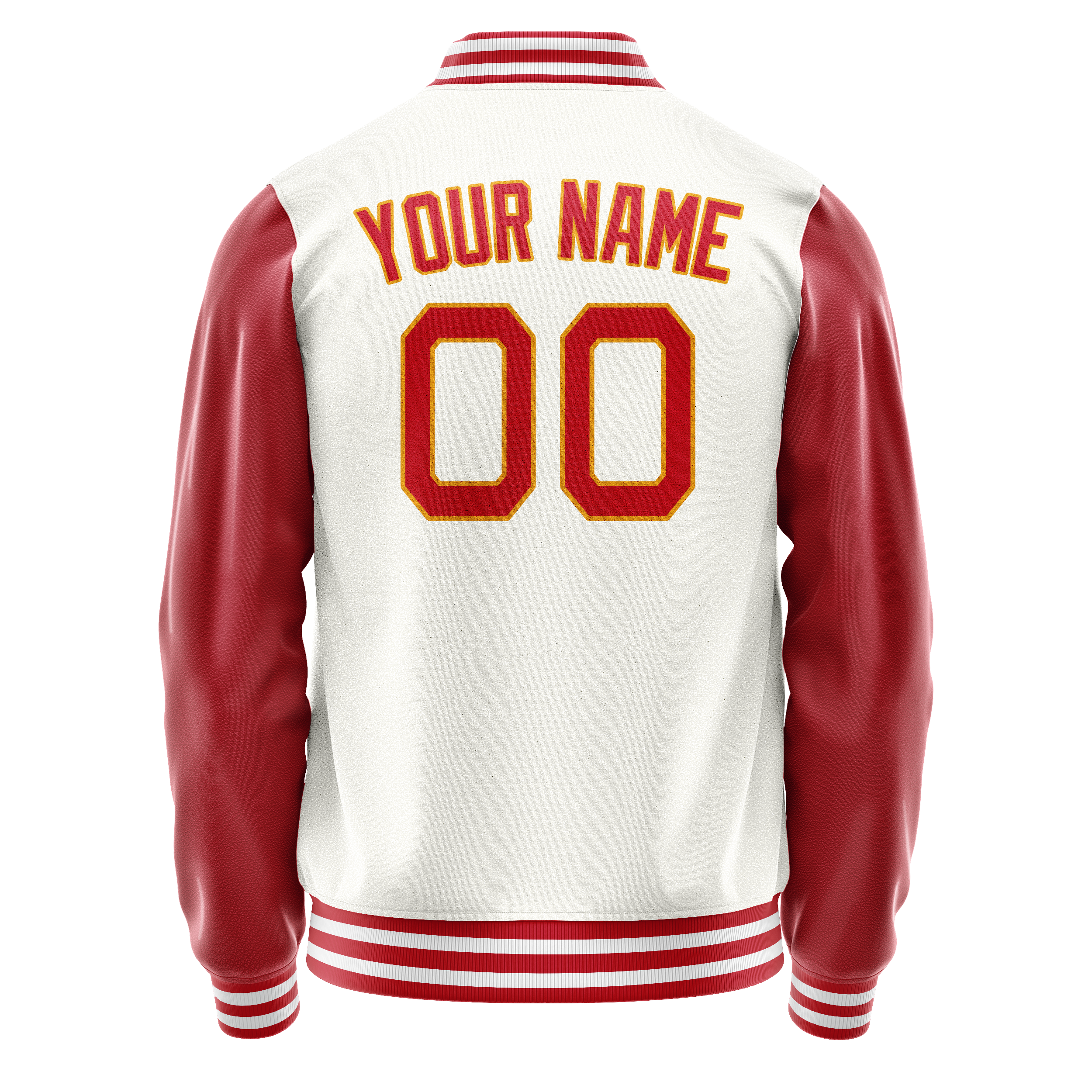Personalized White & Red Solid Color Varsity Letterman Jacket