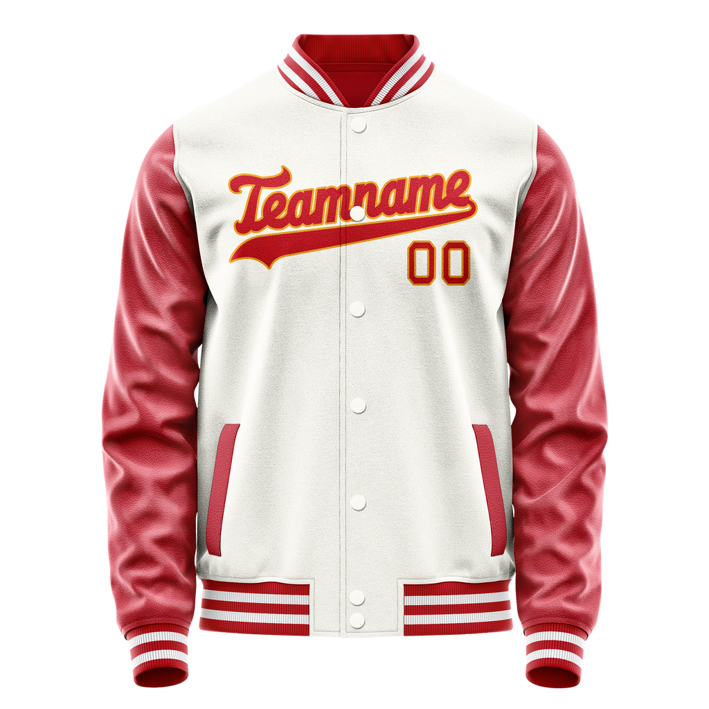 Personalized White & Red Solid Color Varsity Letterman Jacket