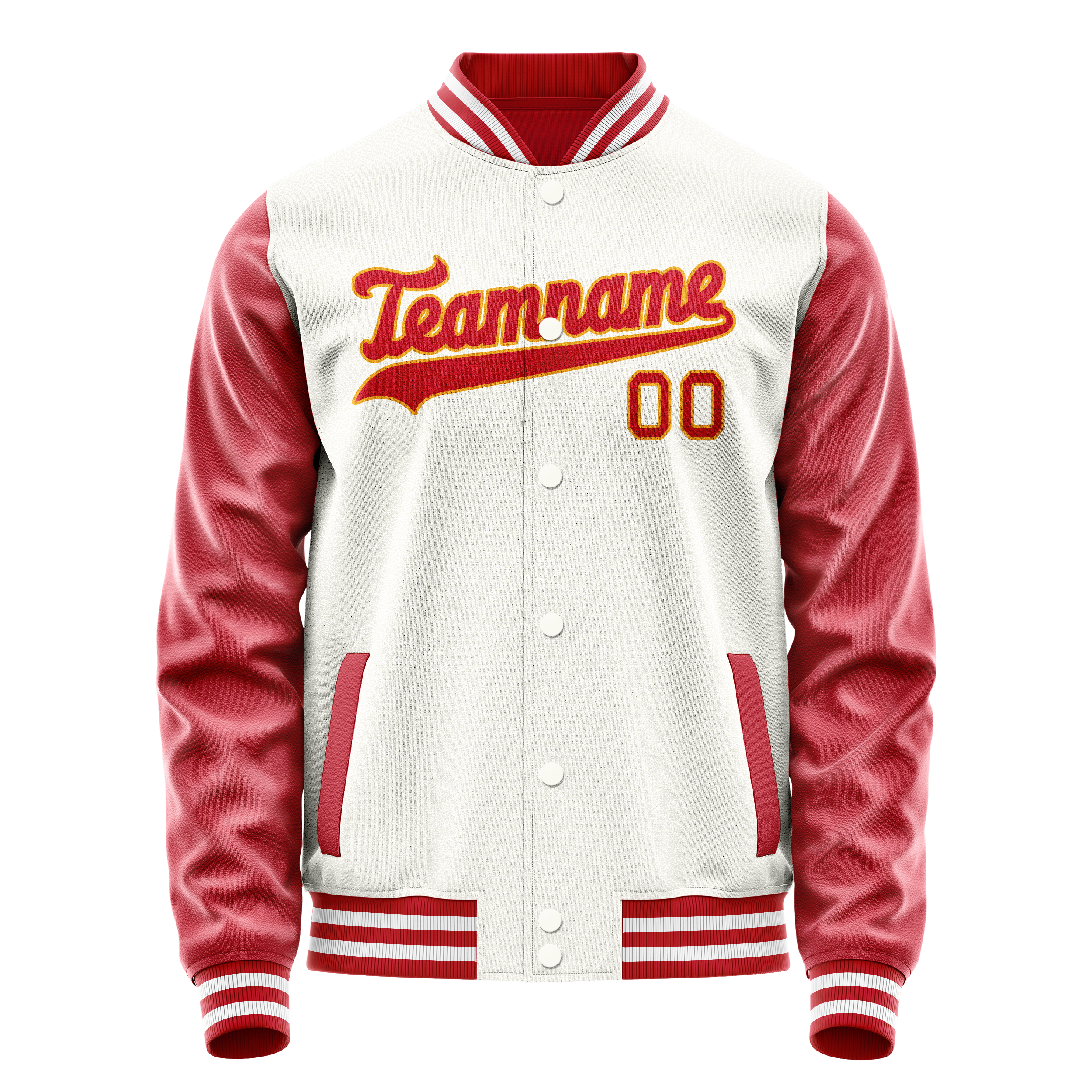 Personalized White & Red Solid Color Varsity Letterman Jacket