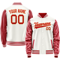 Personalized White & Red Solid Color Varsity Letterman Jacket
