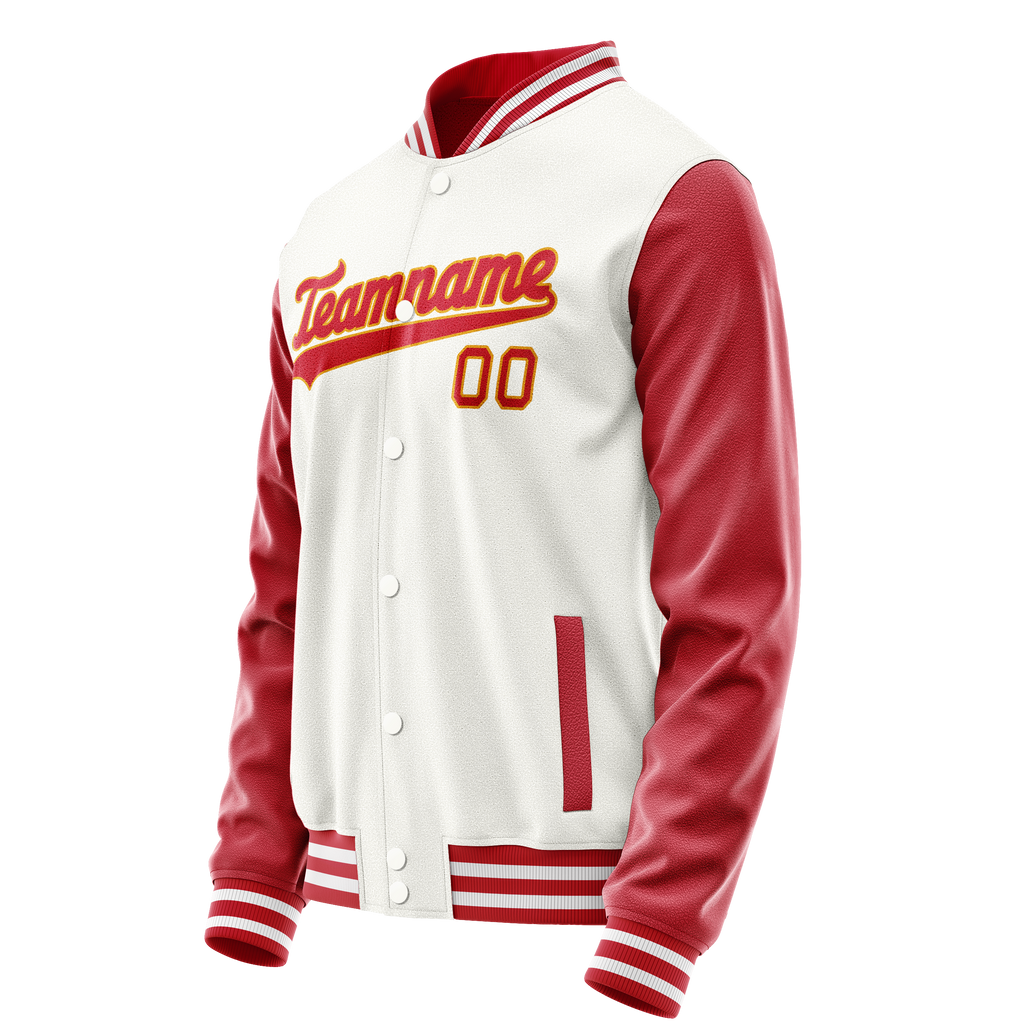 Personalized White & Red Solid Color Varsity Letterman Jacket