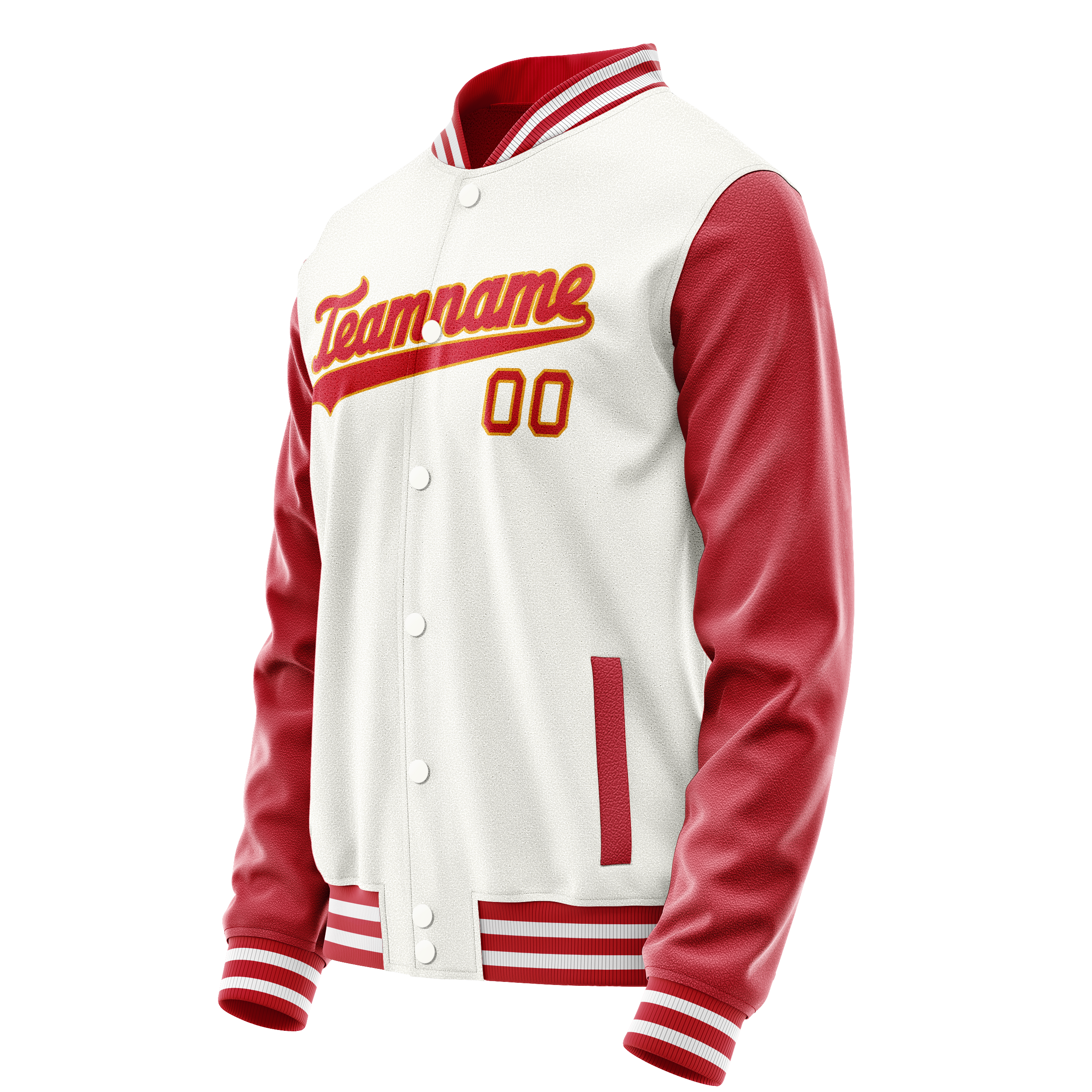 Personalized White & Red Solid Color Varsity Letterman Jacket