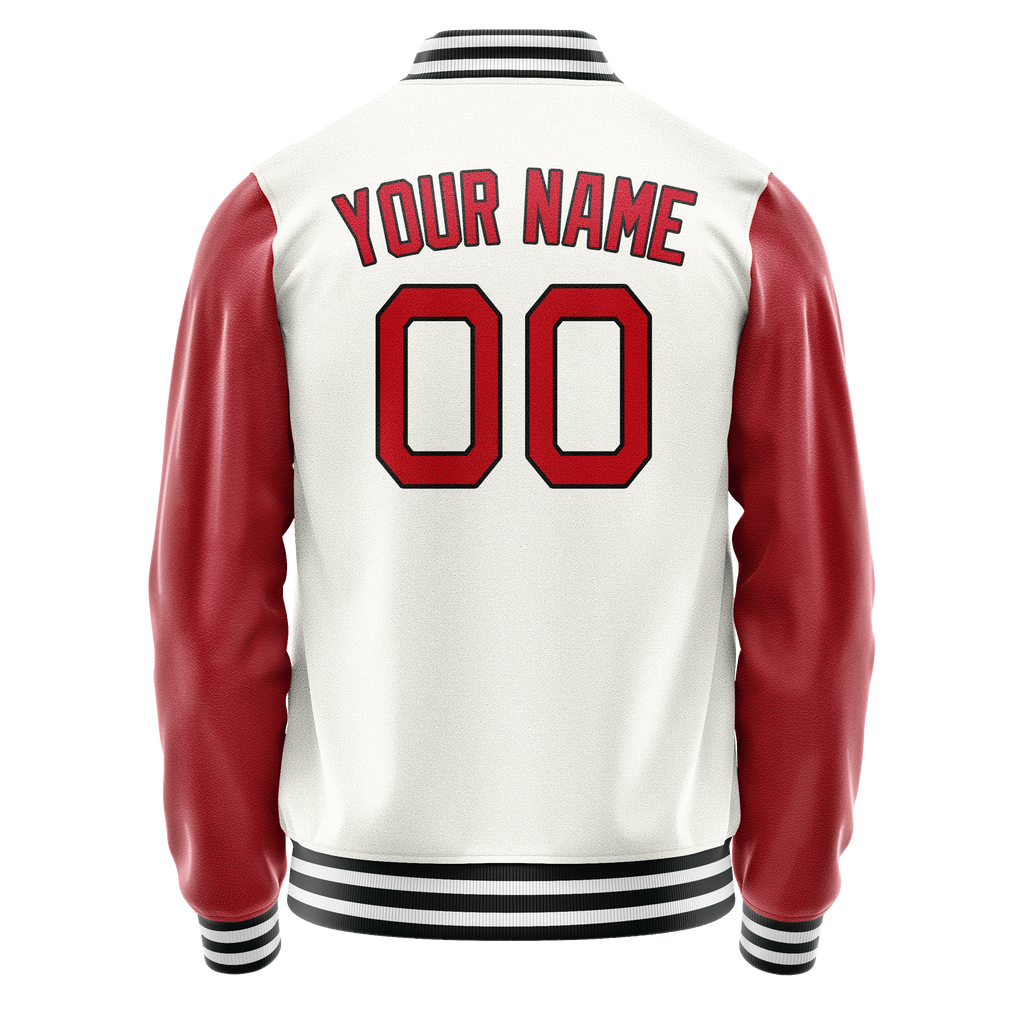 Personalized White & Red Solid Color Varsity Letterman Jacket