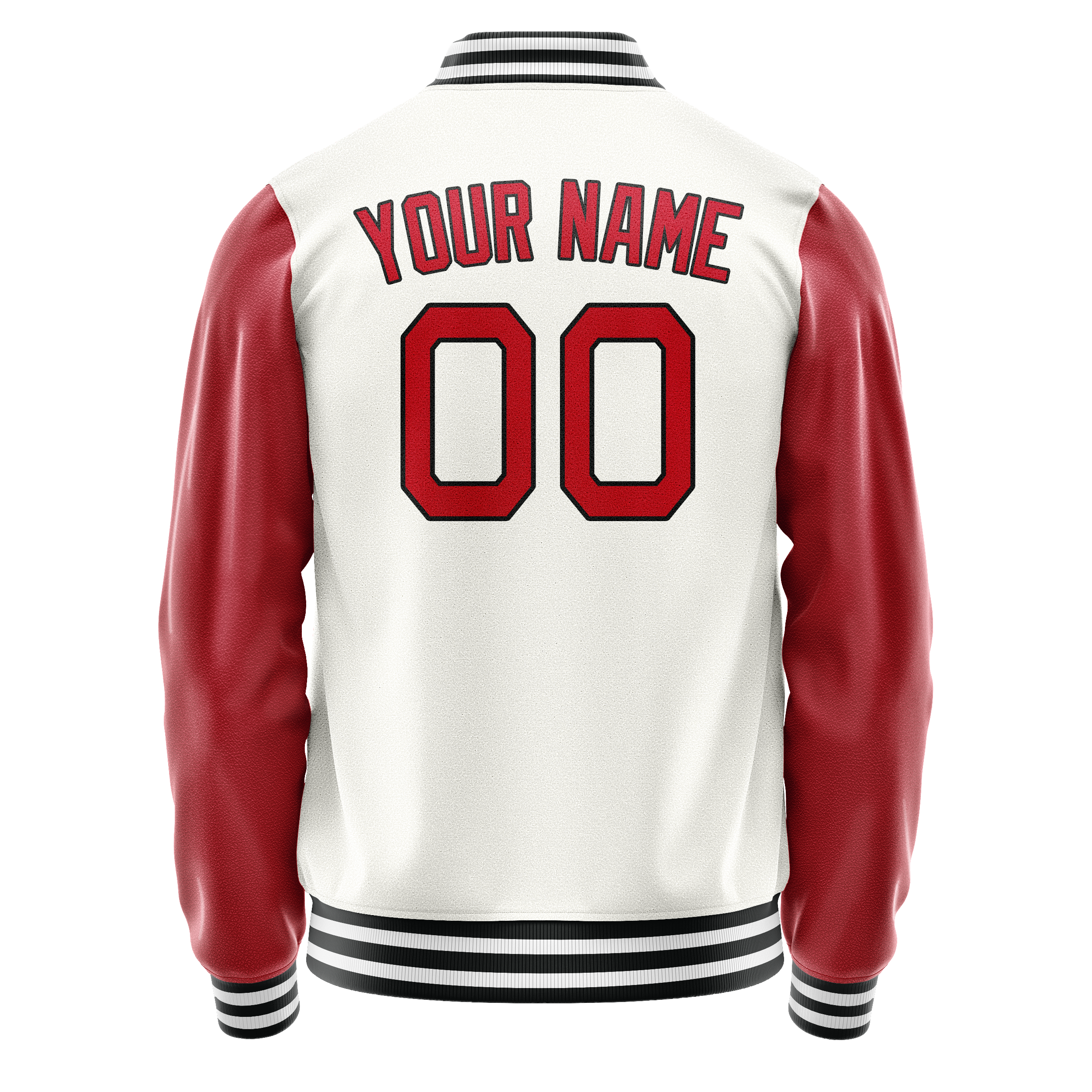 Personalized White & Red Solid Color Varsity Letterman Jacket