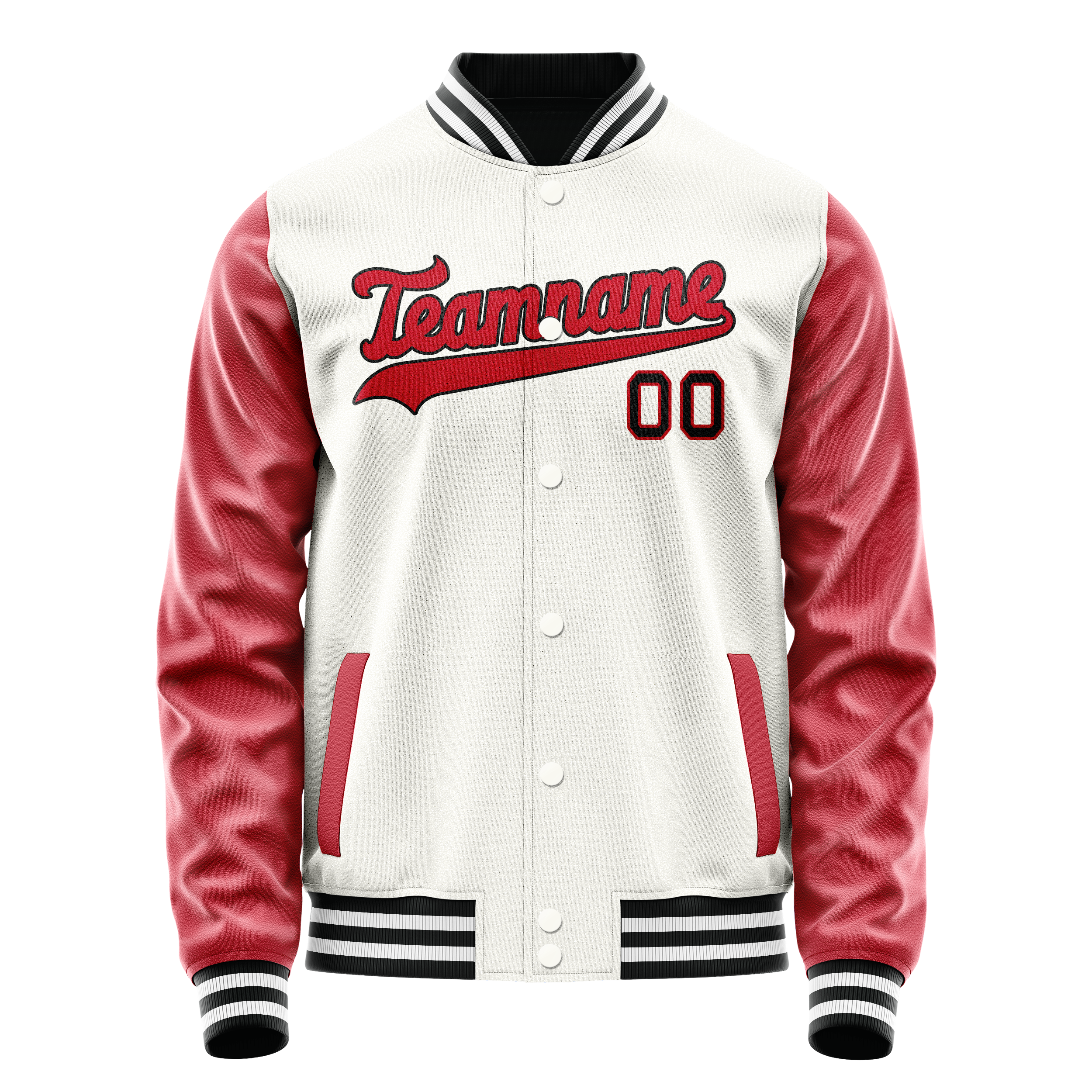 Personalized White & Red Solid Color Varsity Letterman Jacket
