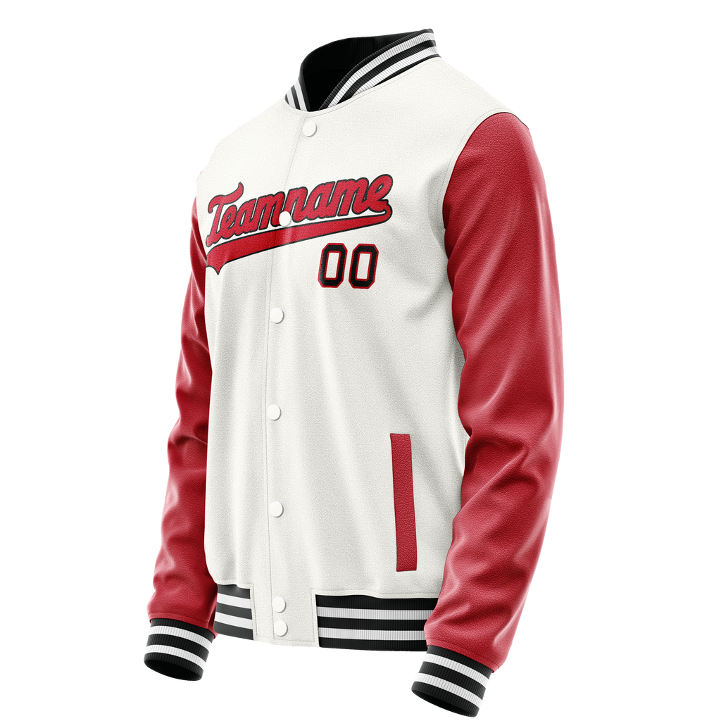 Personalized White & Red Solid Color Varsity Letterman Jacket