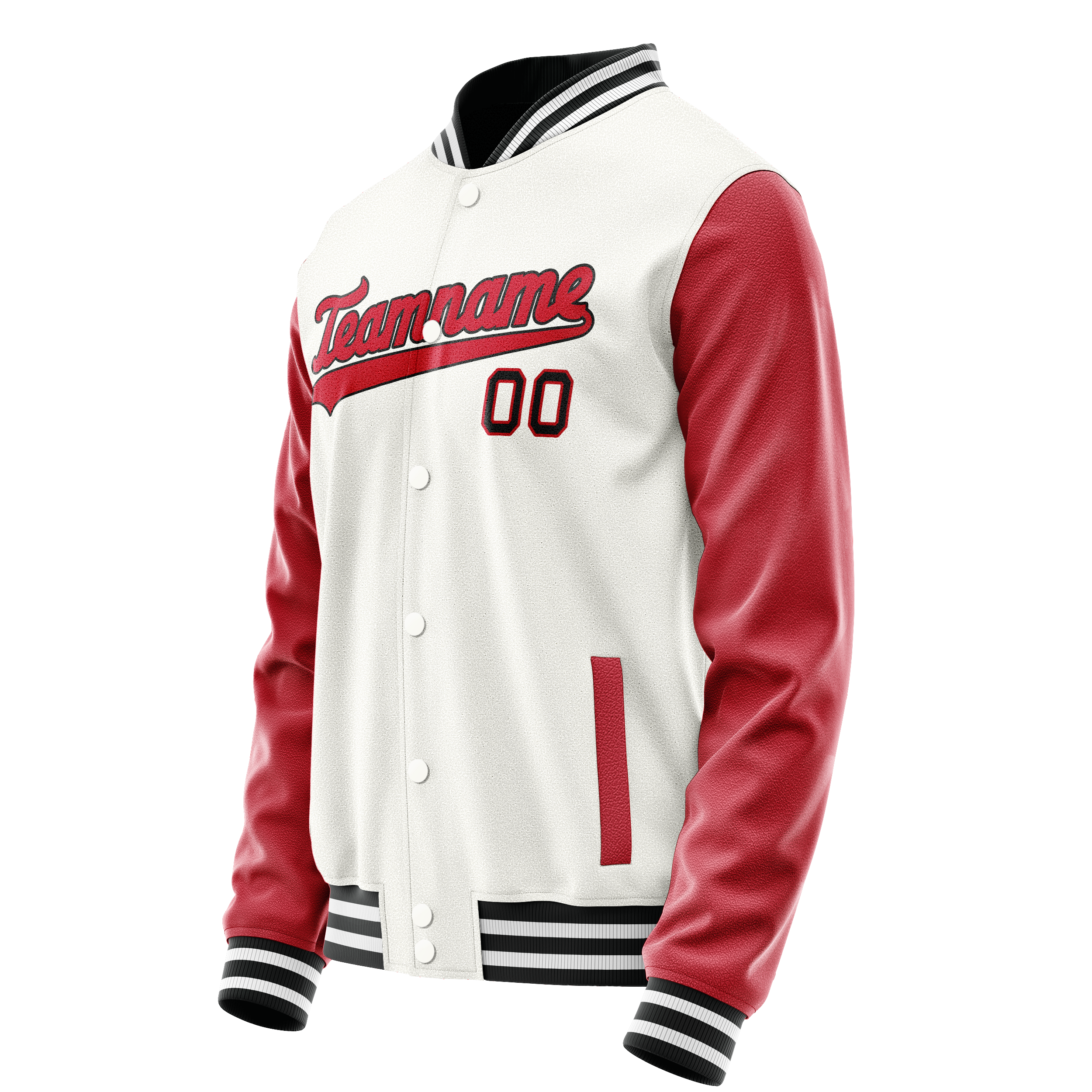 Personalized White & Red Solid Color Varsity Letterman Jacket