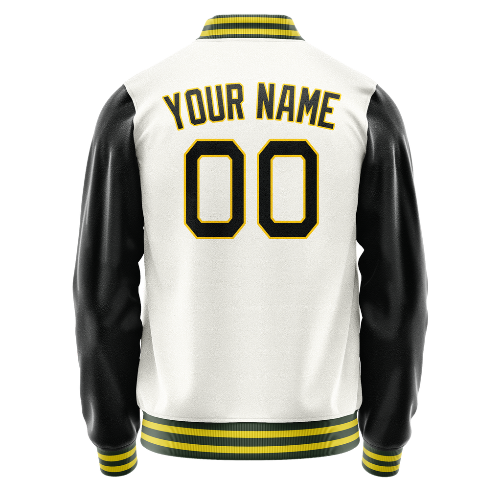 Personalized White & Black Solid Color Varsity Letterman Jacket