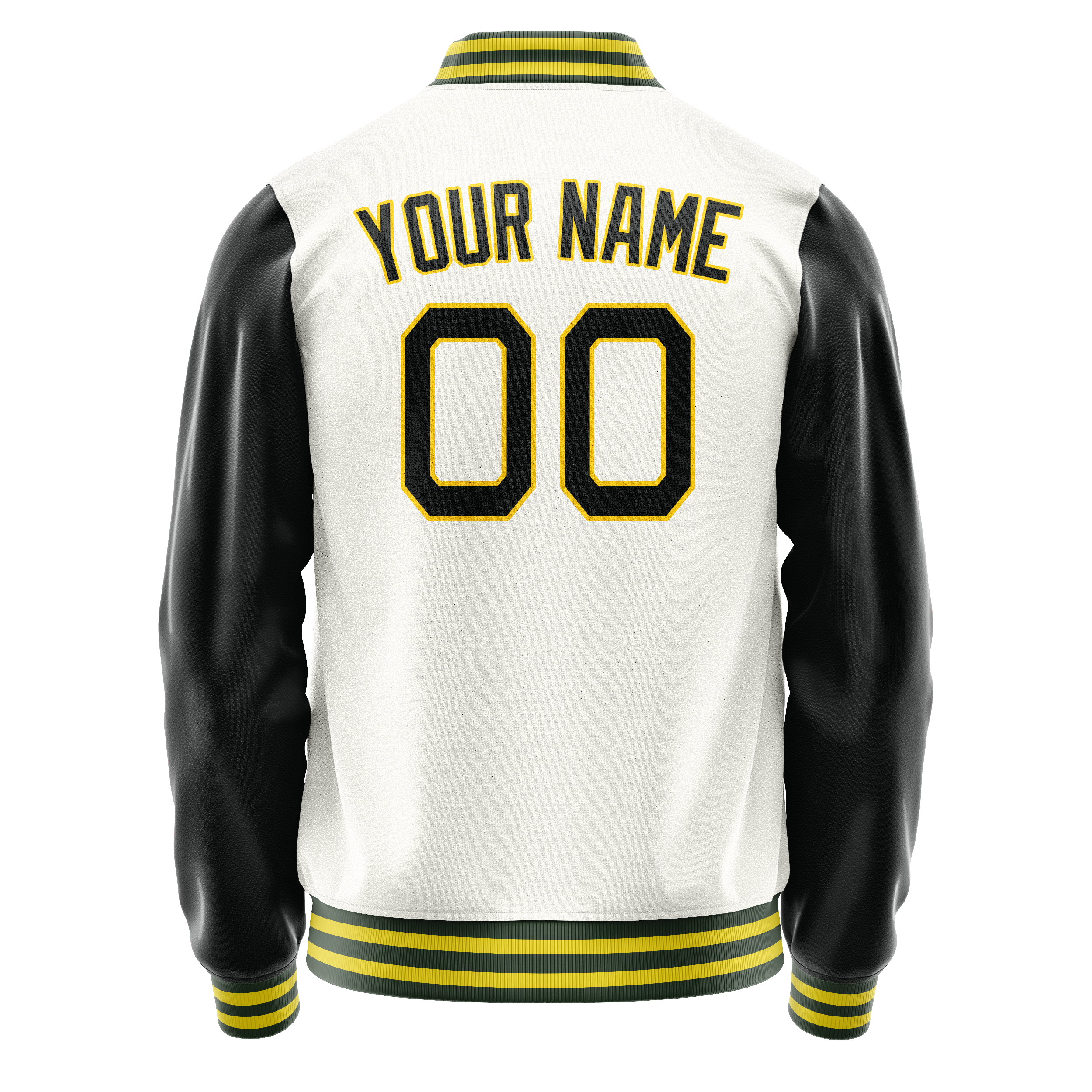 Personalized White & Black Solid Color Varsity Letterman Jacket