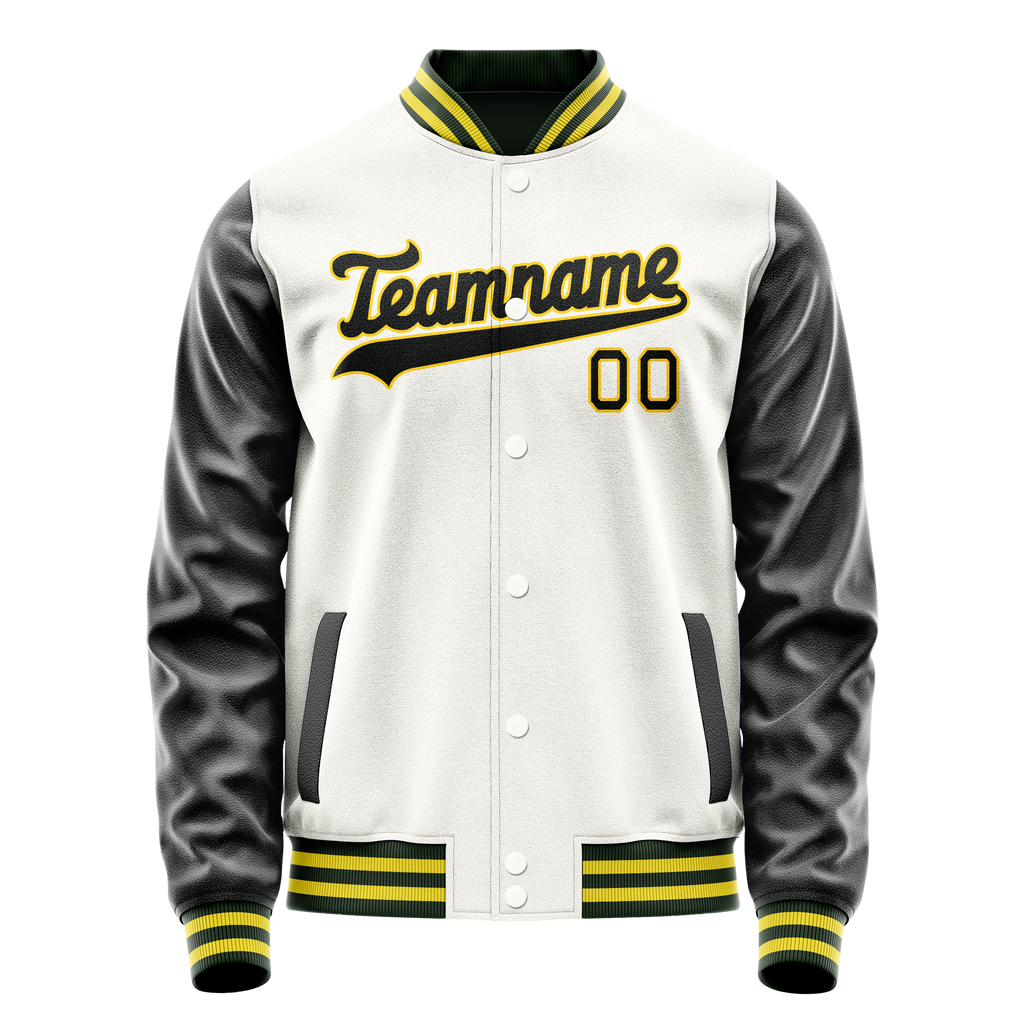Personalized White & Black Solid Color Varsity Letterman Jacket