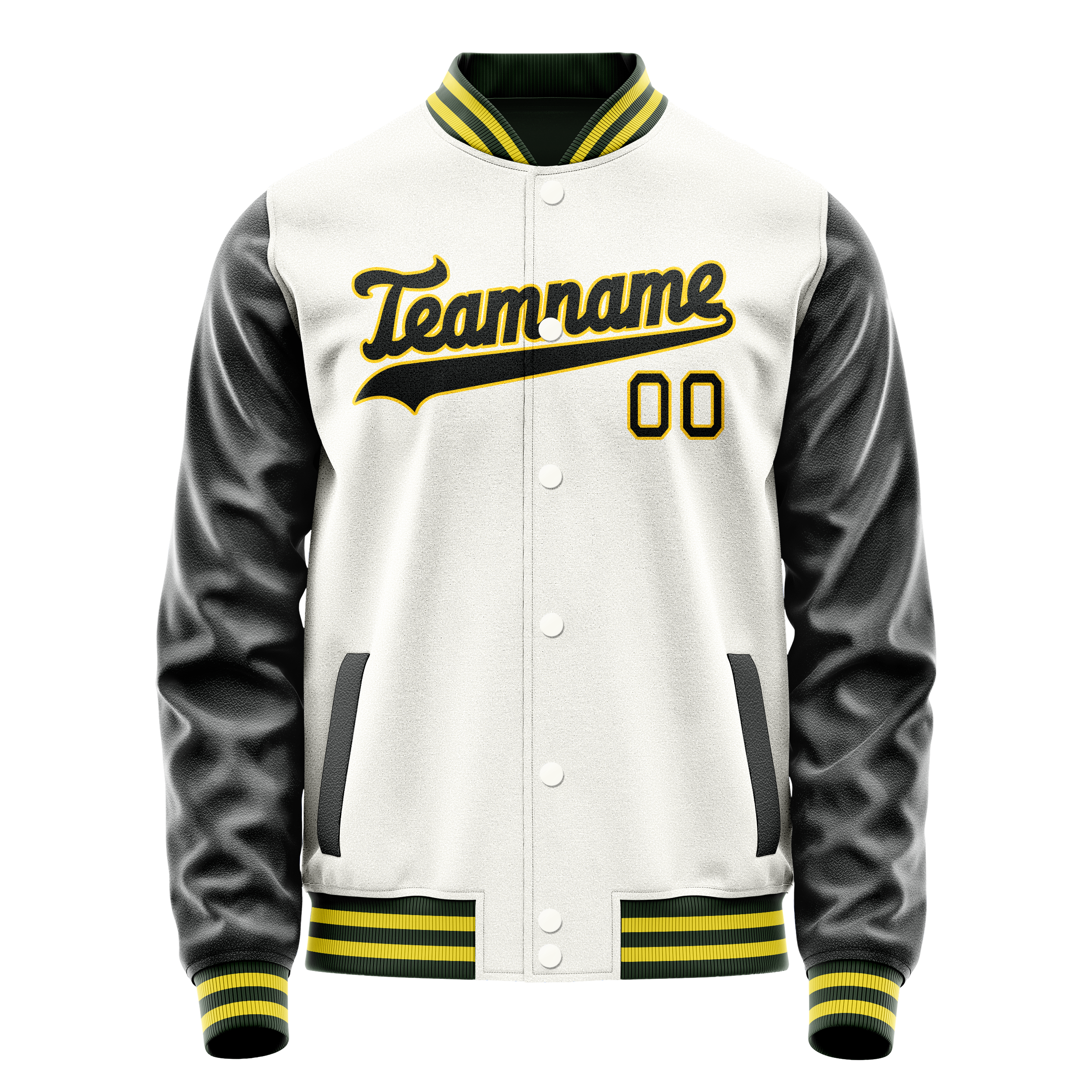 Personalized White & Black Solid Color Varsity Letterman Jacket