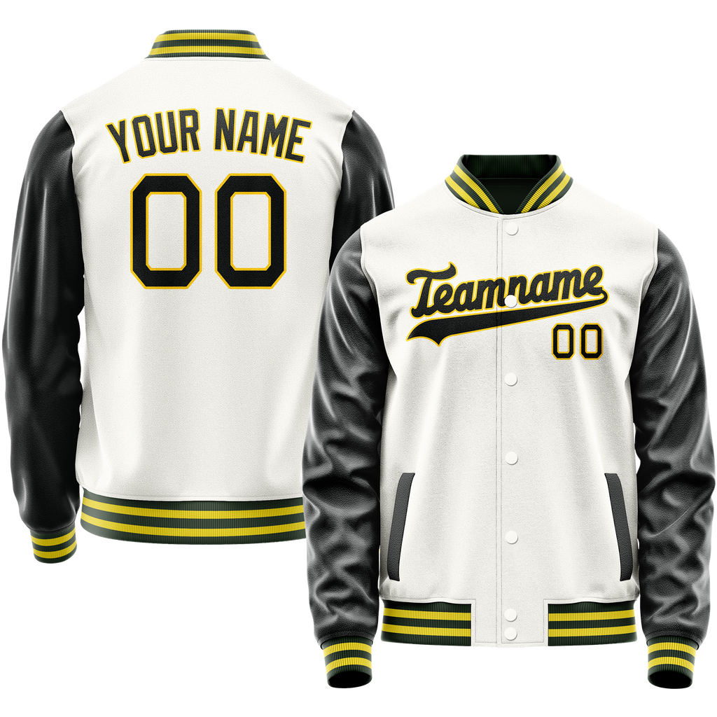 Personalized White & Black Solid Color Varsity Letterman Jacket