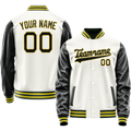 Personalized White & Black Solid Color Varsity Letterman Jacket
