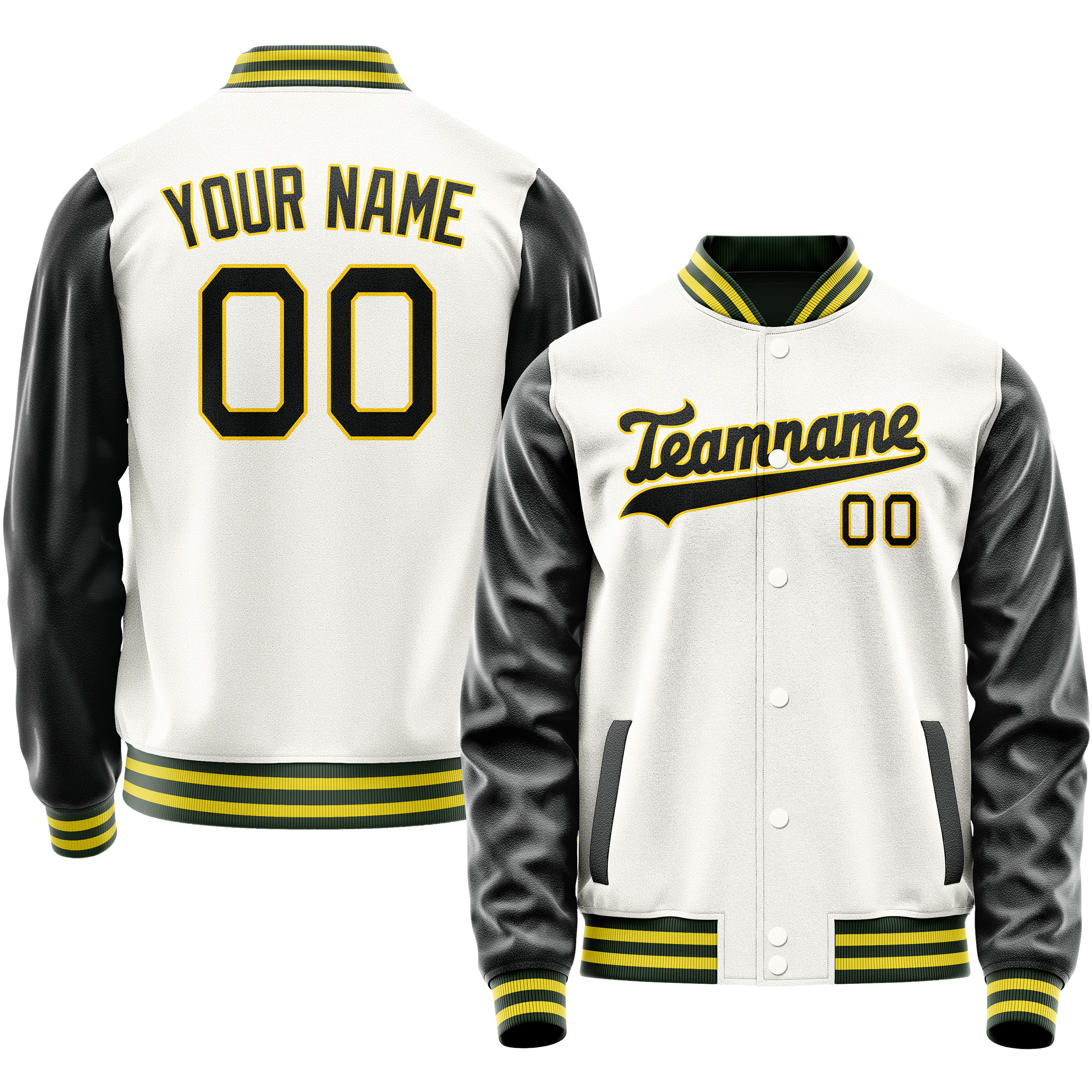 Personalized White & Black Solid Color Varsity Letterman Jacket