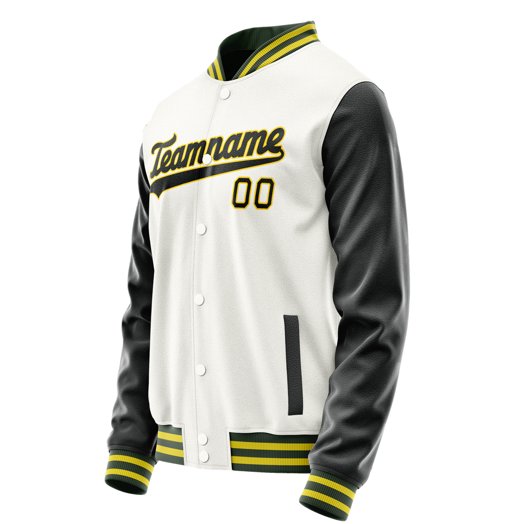 Personalized White & Black Solid Color Varsity Letterman Jacket