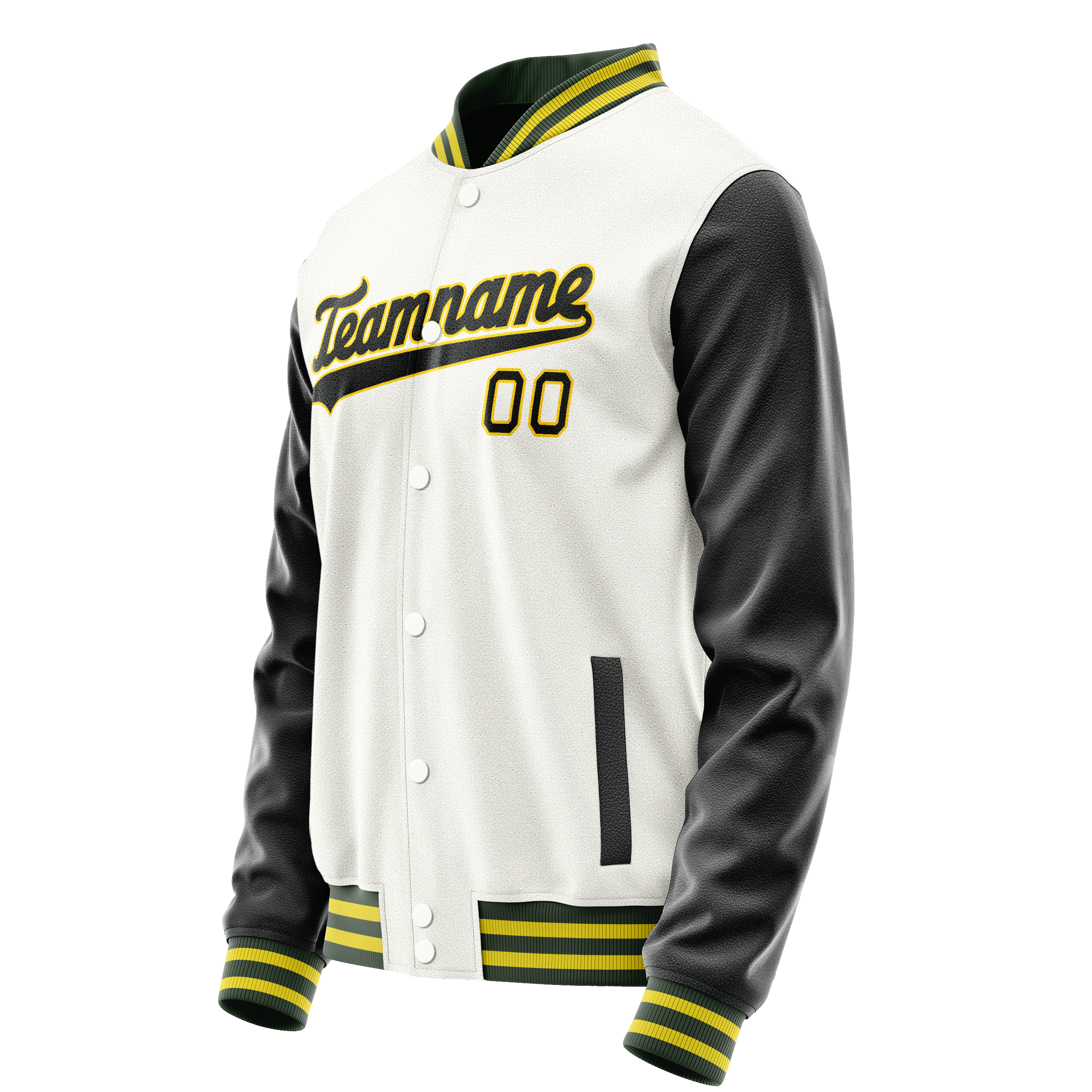 Personalized White & Black Solid Color Varsity Letterman Jacket