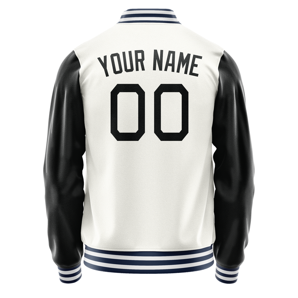 Personalized White & Black Solid Color Varsity Letterman Jacket