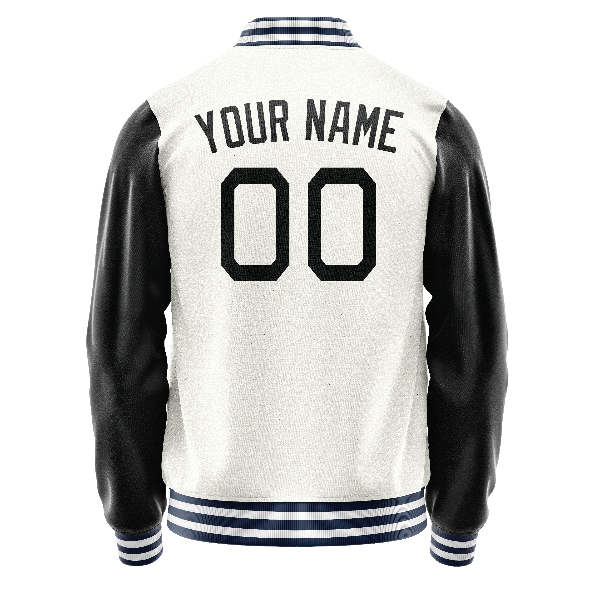 Personalized White & Black Solid Color Varsity Letterman Jacket