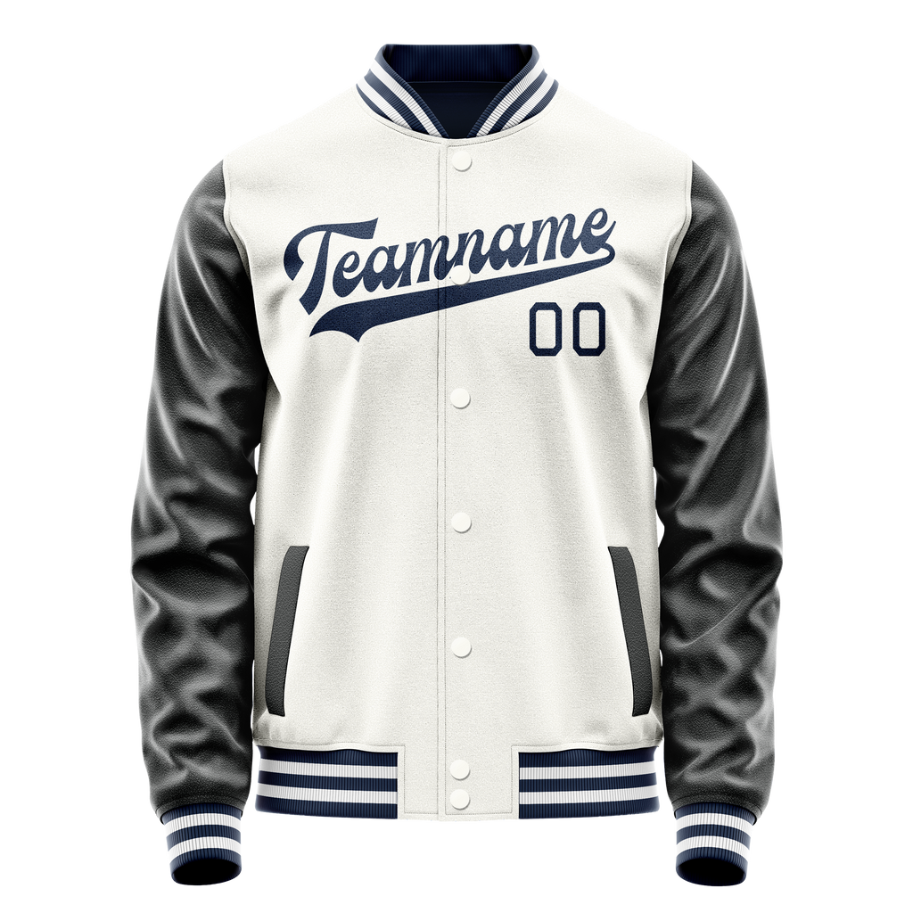 Personalized White & Black Solid Color Varsity Letterman Jacket