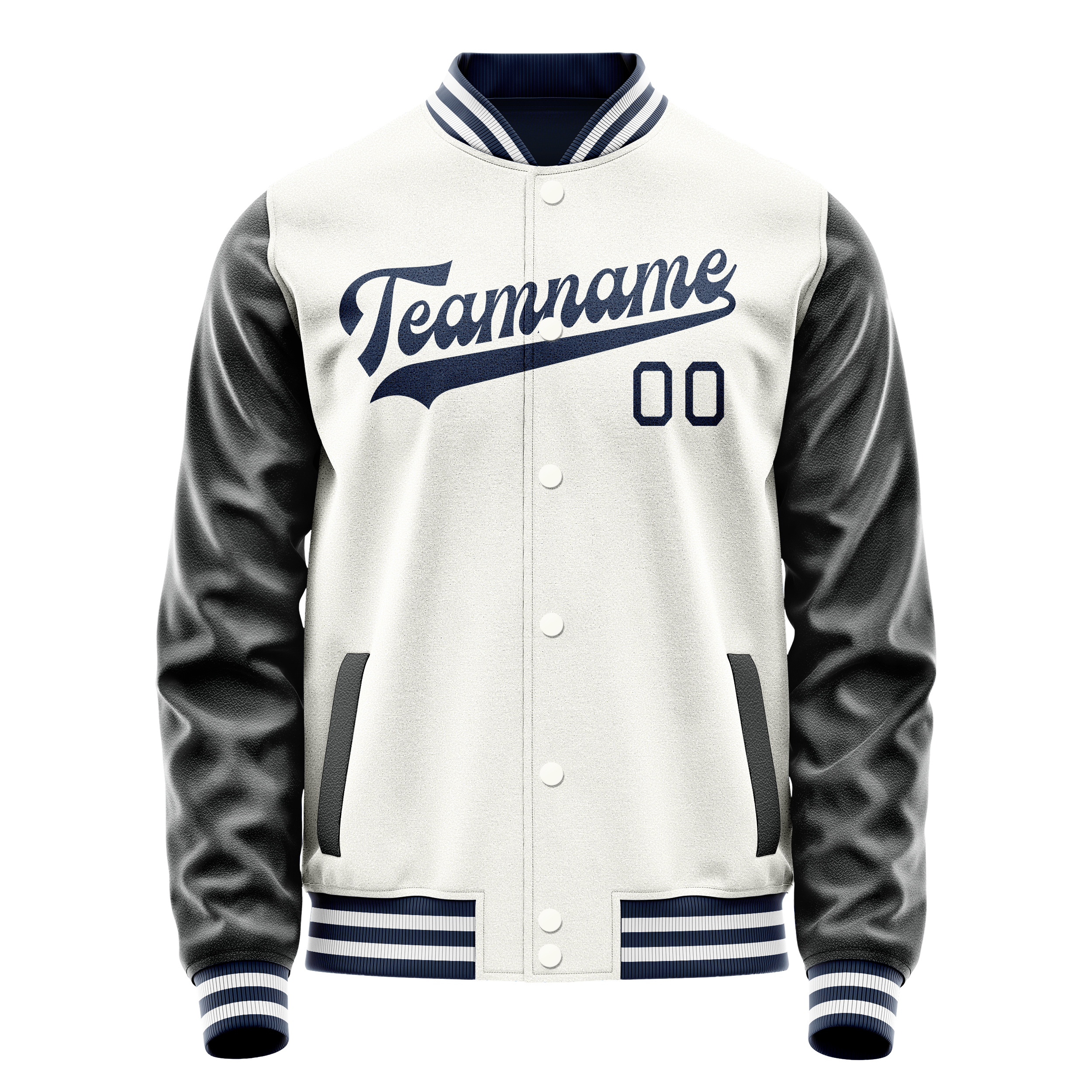 Personalized White & Black Solid Color Varsity Letterman Jacket