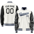 Personalized White & Black Solid Color Varsity Letterman Jacket