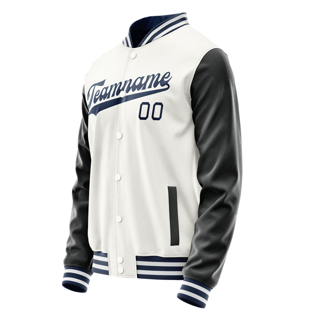 Personalized White & Black Solid Color Varsity Letterman Jacket