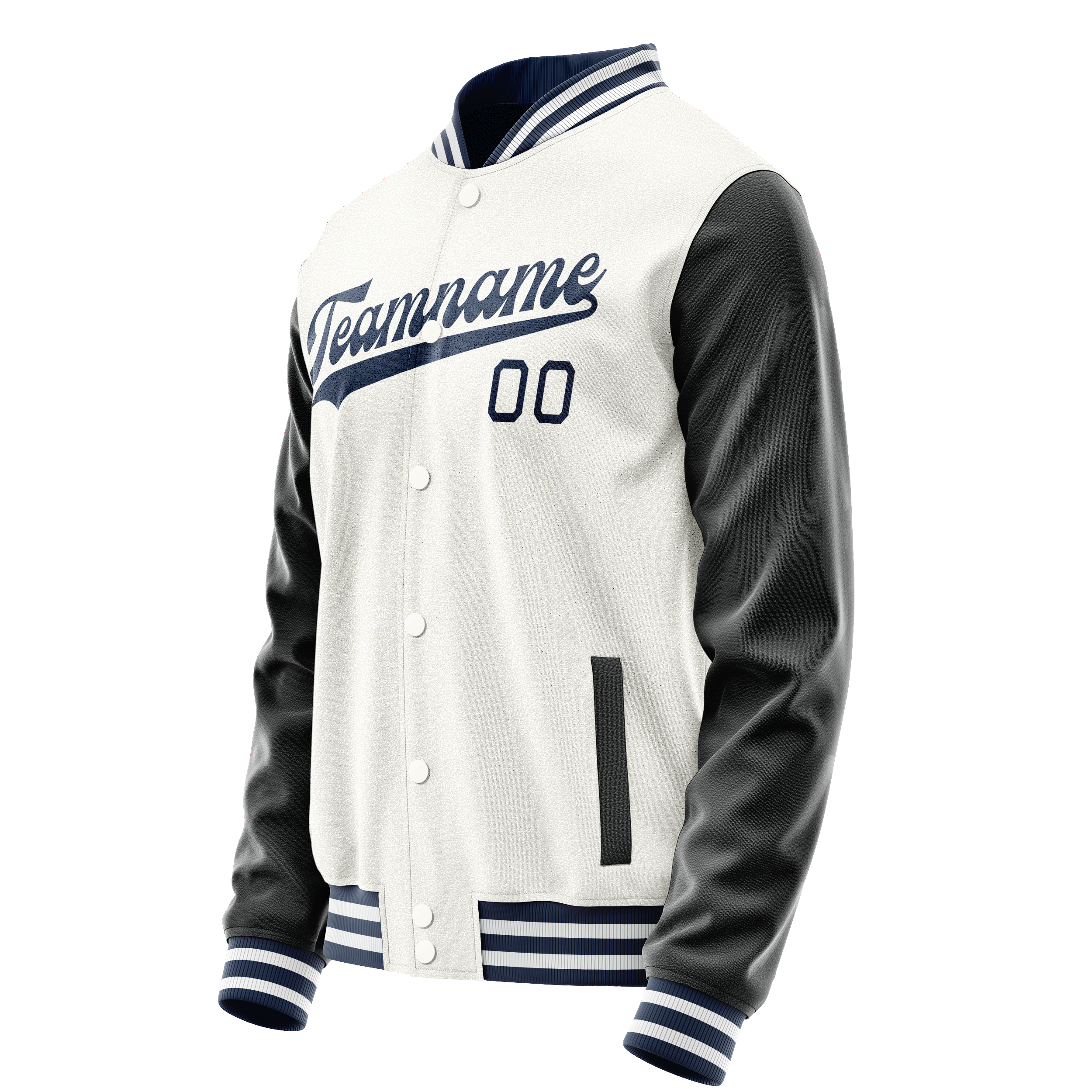Personalized White & Black Solid Color Varsity Letterman Jacket