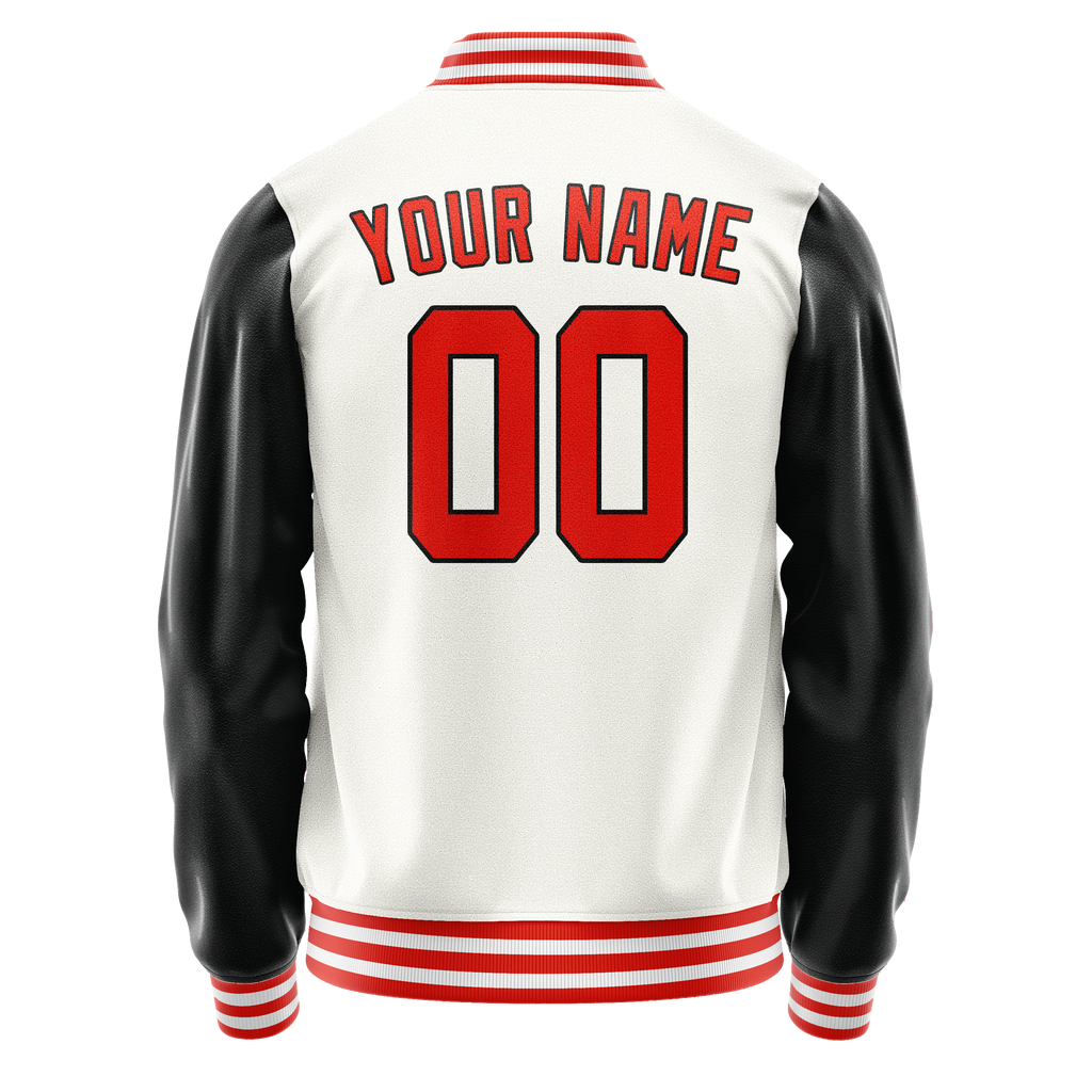 Personalized White & Black Solid Color Varsity Letterman Jacket