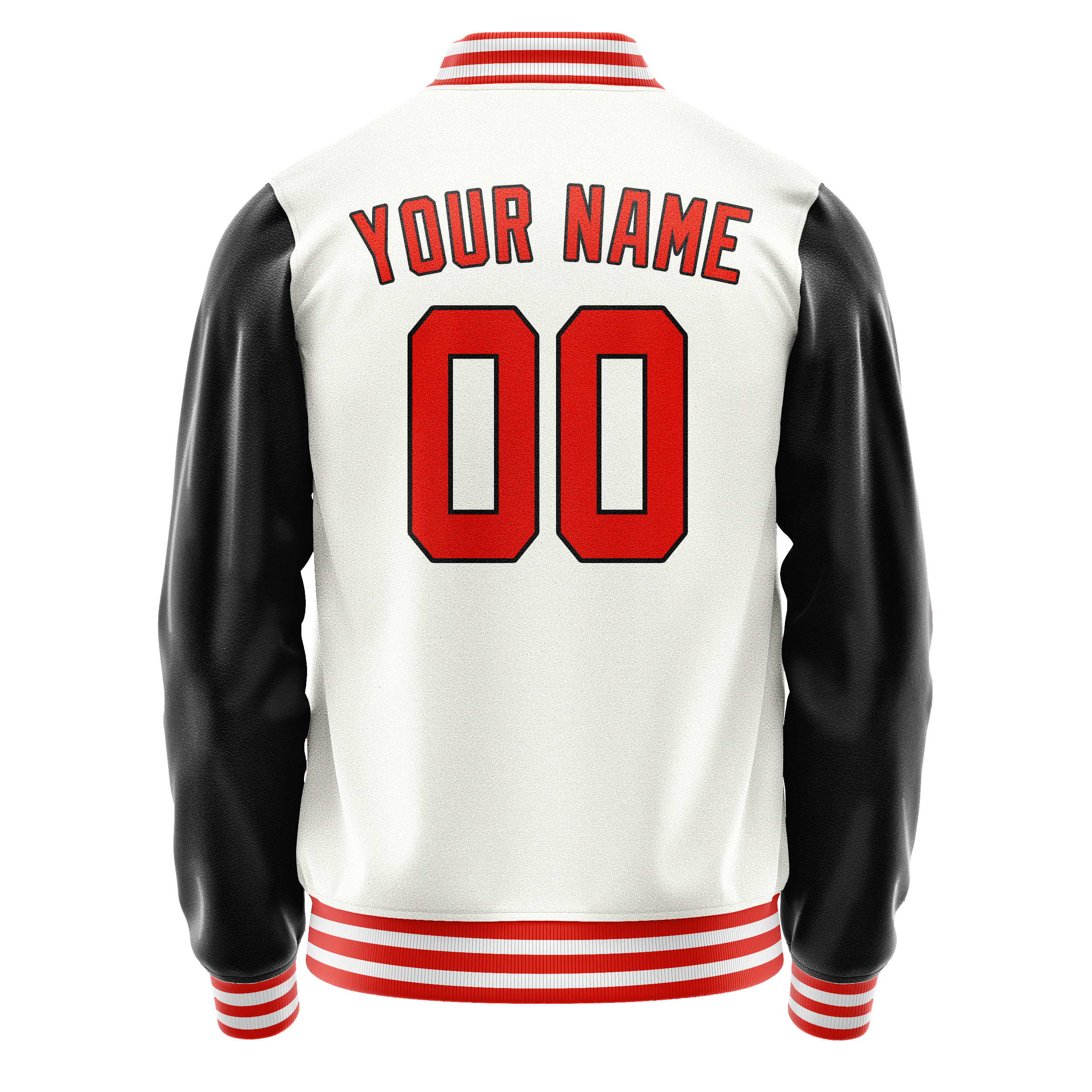 Personalized White & Black Solid Color Varsity Letterman Jacket