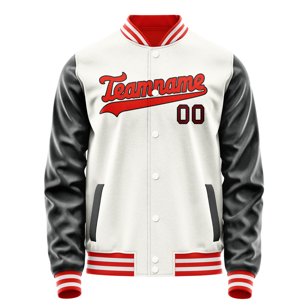 Personalized White & Black Solid Color Varsity Letterman Jacket