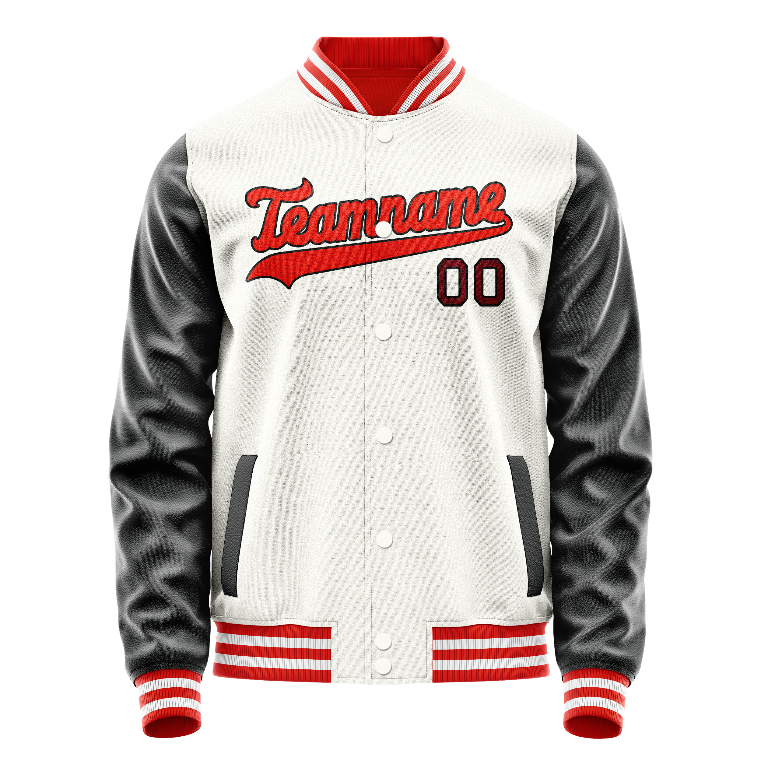 Personalized White & Black Solid Color Varsity Letterman Jacket