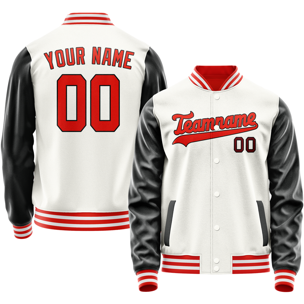 Personalized White & Black Solid Color Varsity Letterman Jacket