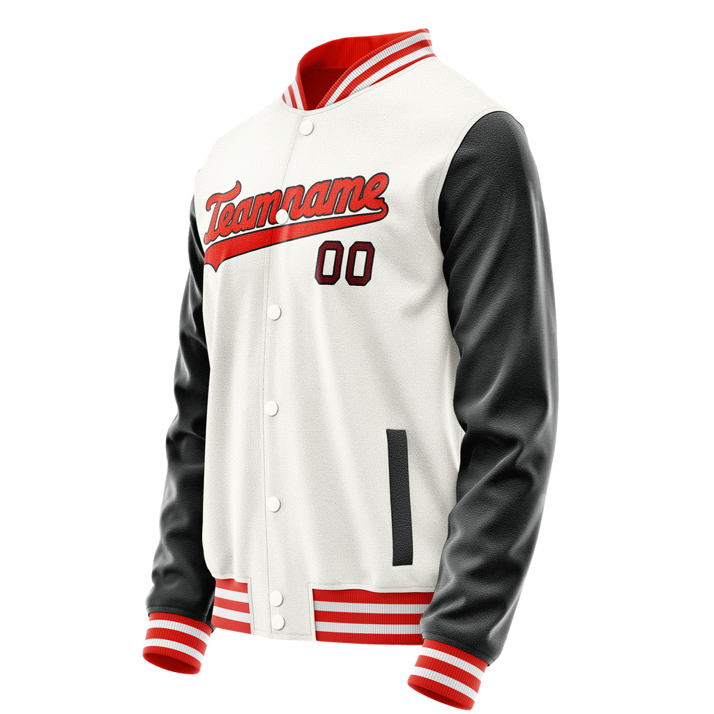 Personalized White & Black Solid Color Varsity Letterman Jacket