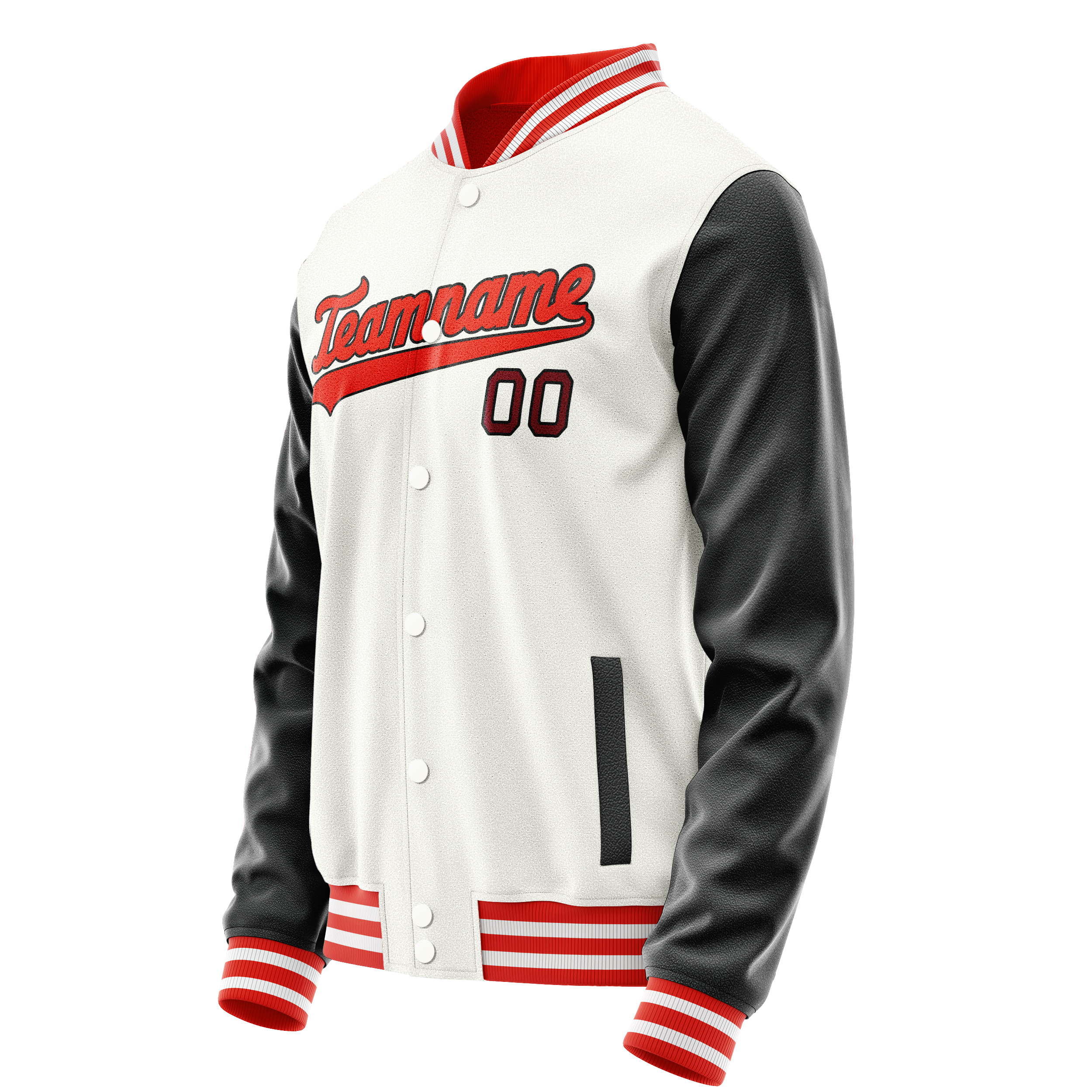 Personalized White & Black Solid Color Varsity Letterman Jacket