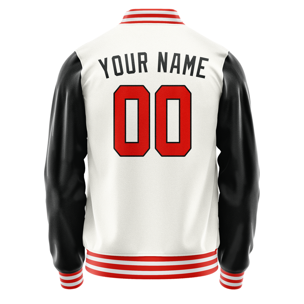 Personalized White & Black Solid Color Varsity Letterman Jacket