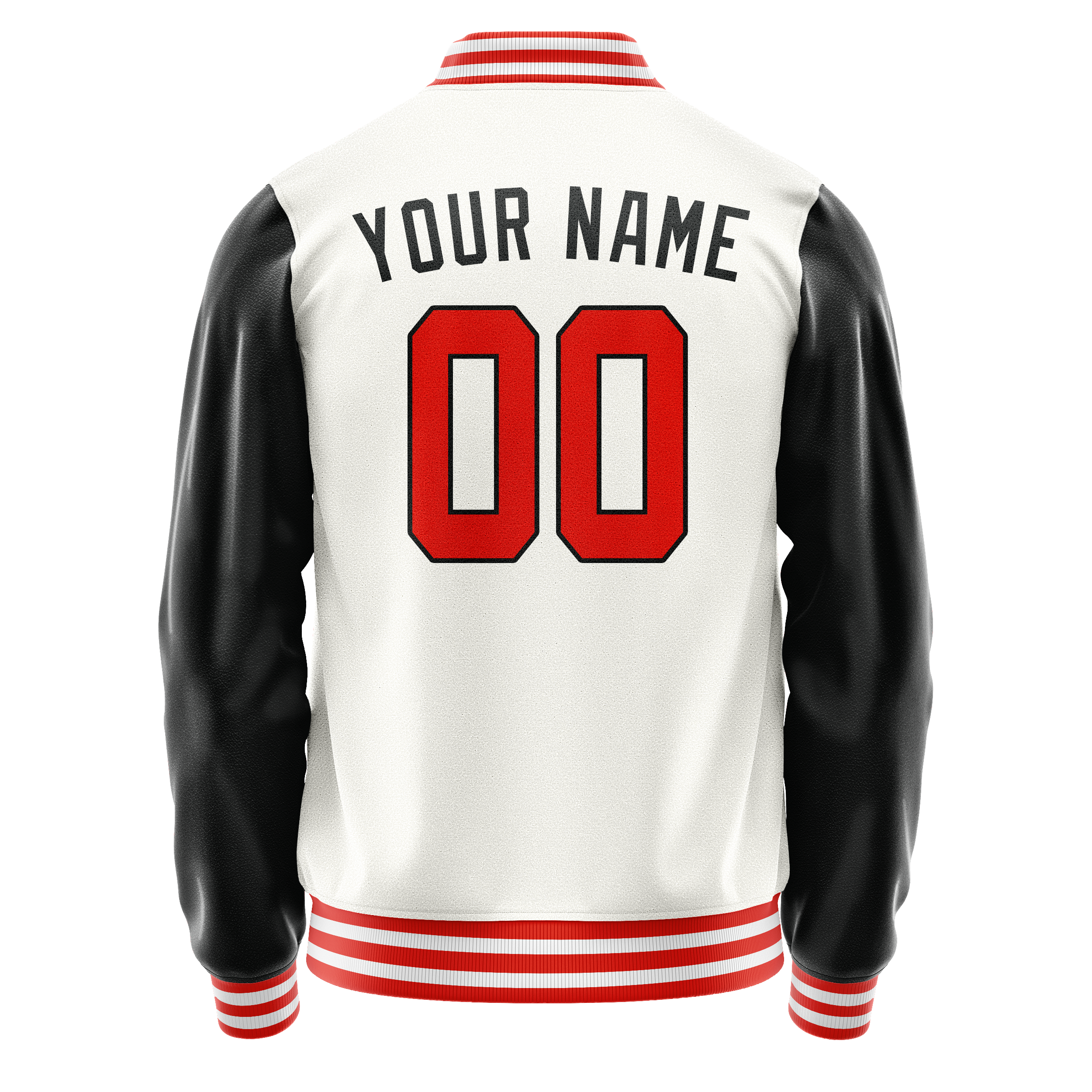 Personalized White & Black Solid Color Varsity Letterman Jacket