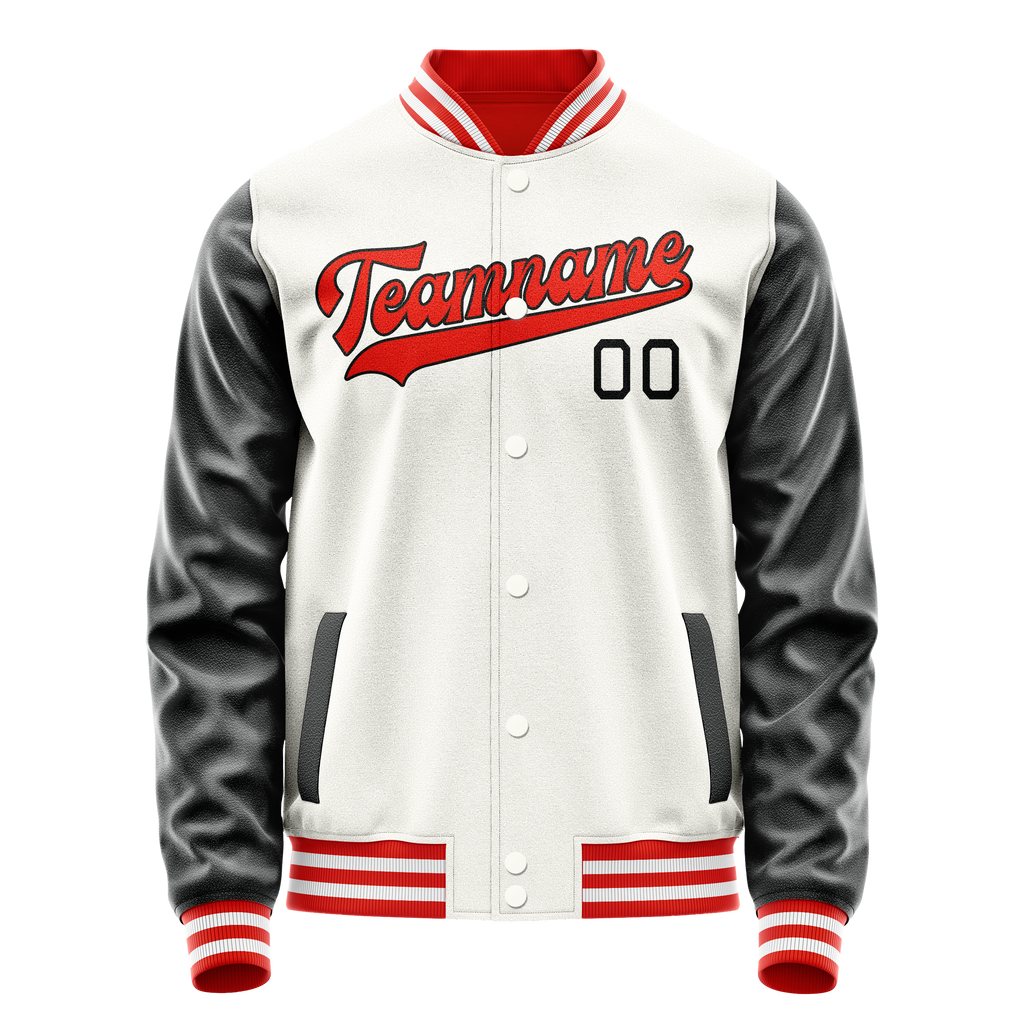 Personalized White & Black Solid Color Varsity Letterman Jacket