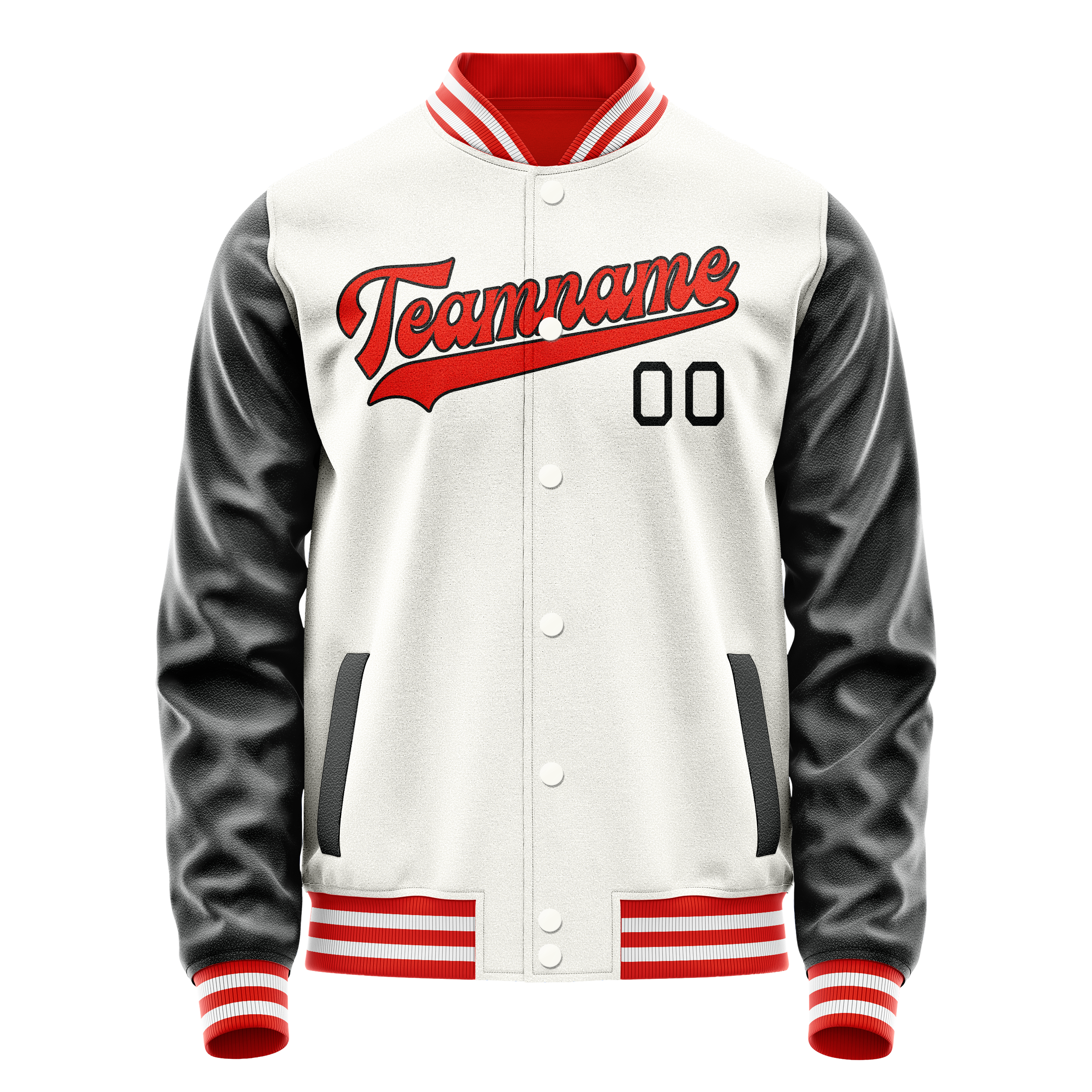 Personalized White & Black Solid Color Varsity Letterman Jacket