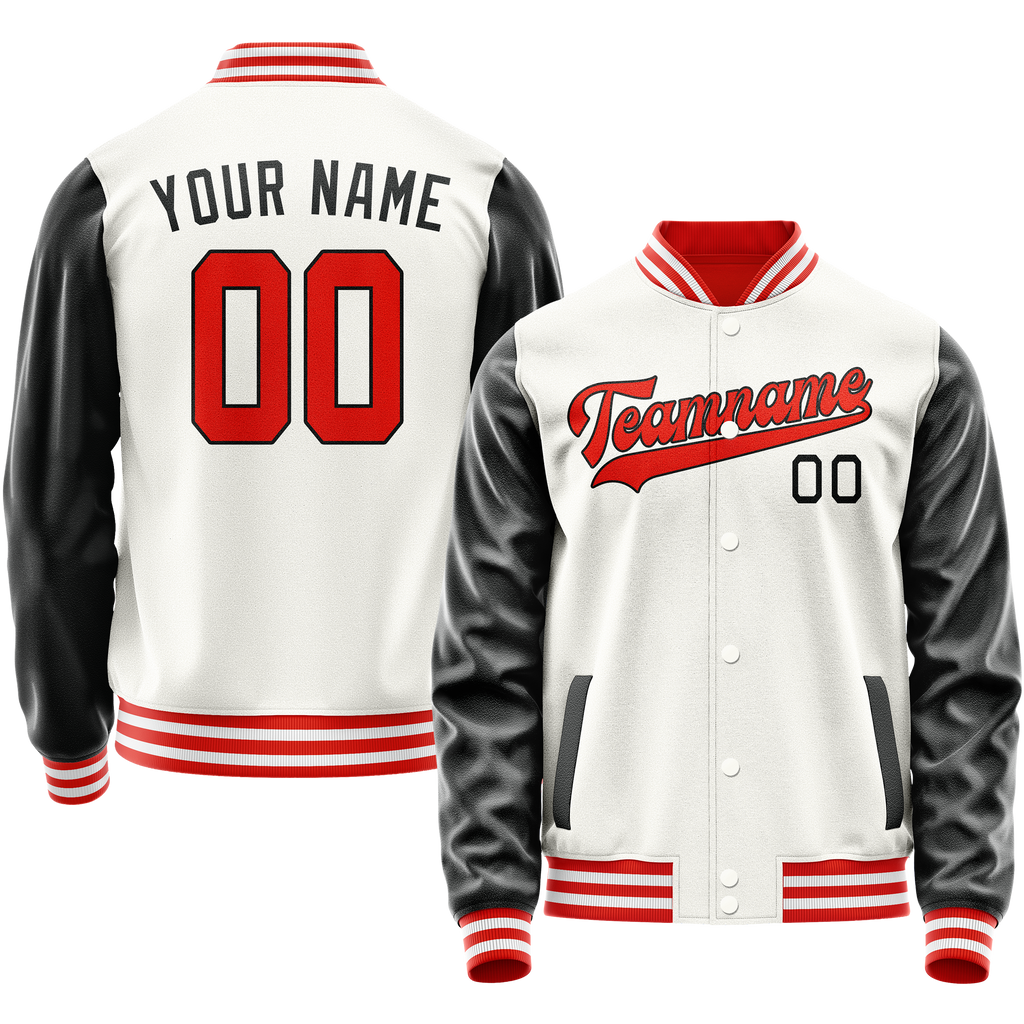 Personalized White & Black Solid Color Varsity Letterman Jacket