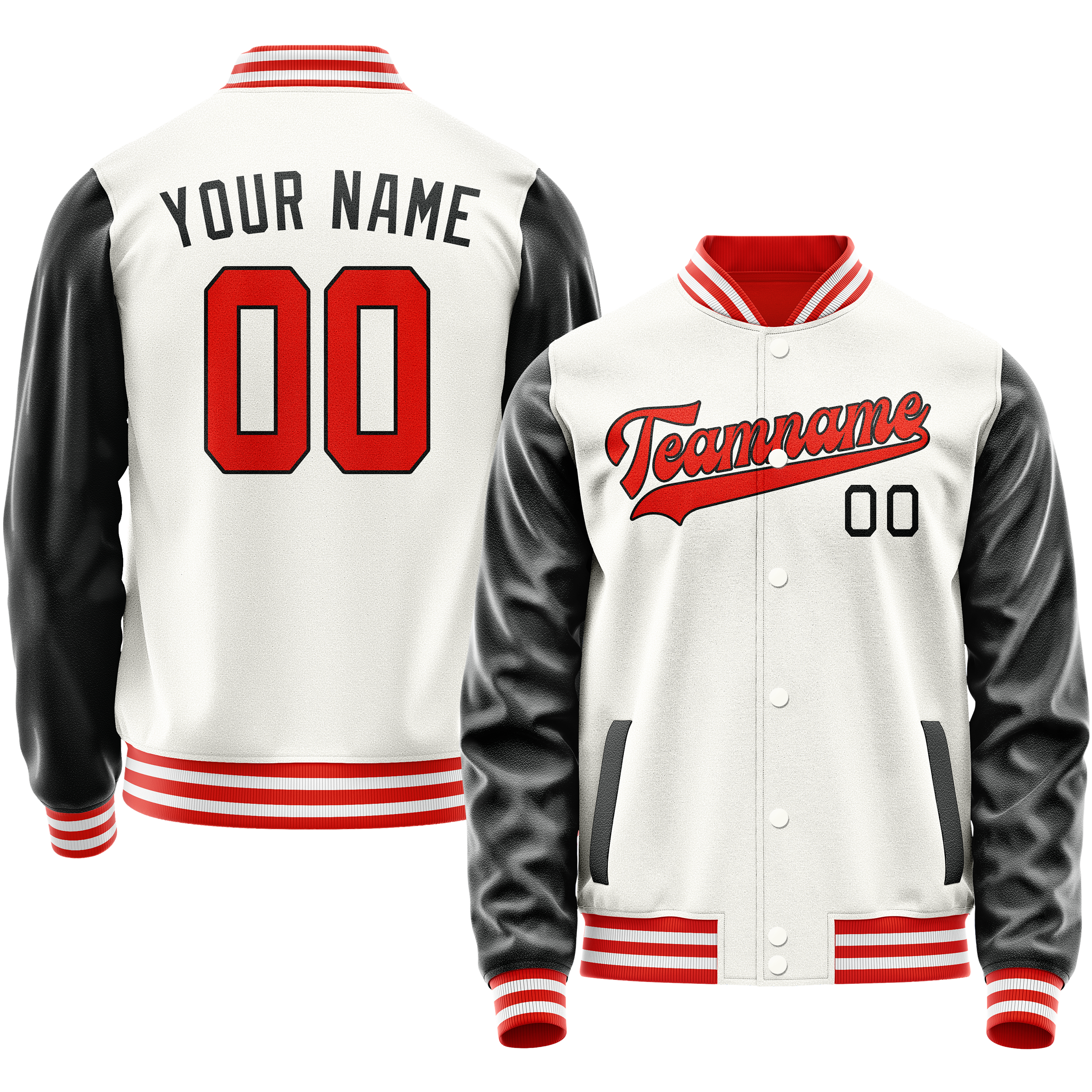 Personalized White & Black Solid Color Varsity Letterman Jacket